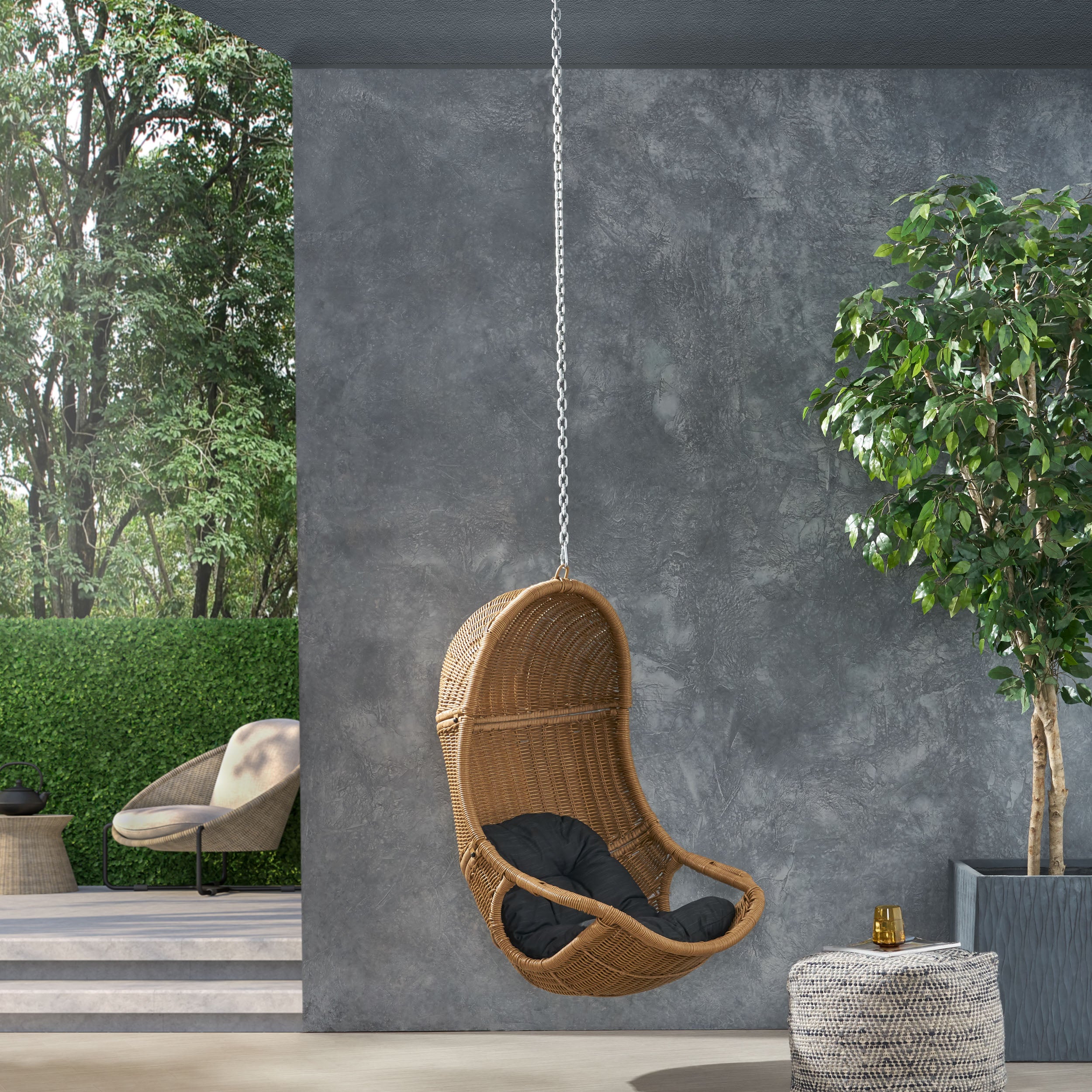 Berrien Outdoor/Indoor Wicker Hanging Swing Chair with 8-Foot Chain