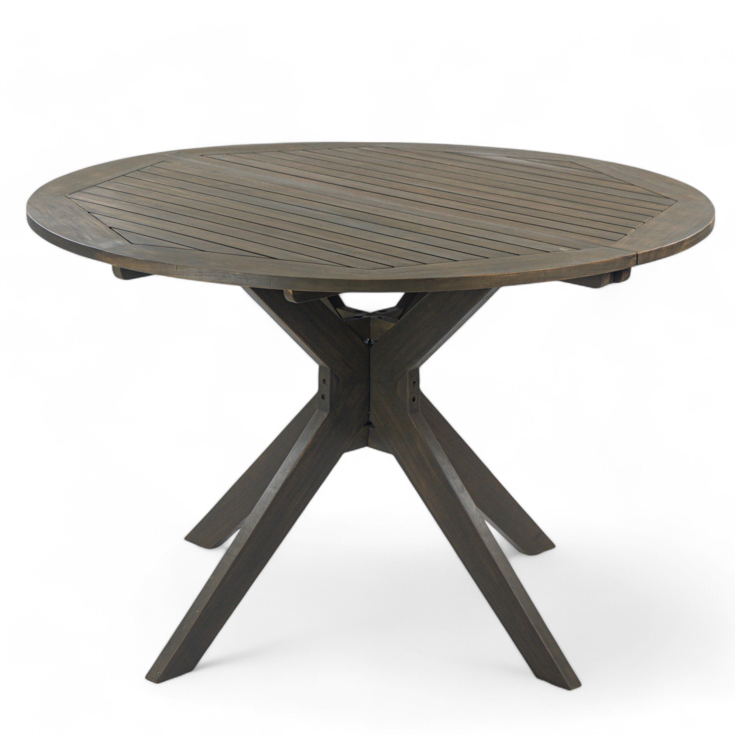 Stanford Outdoor Round Acacia Wood Dining Table with X Base