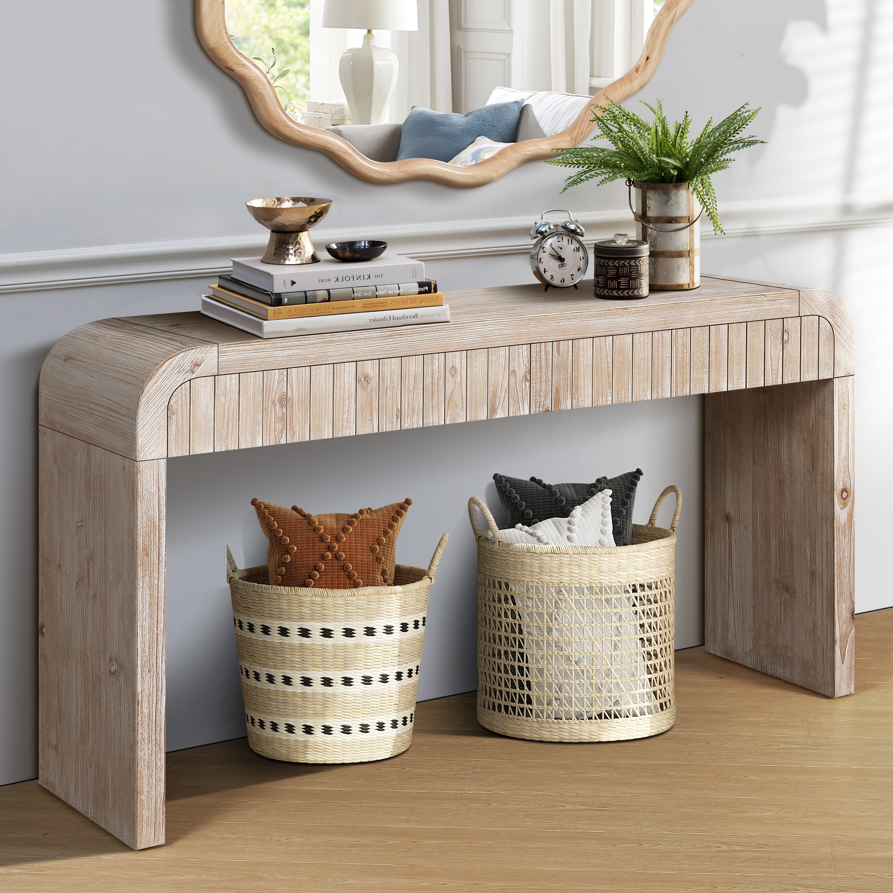 Console Table with Curved Edge 2 Hidden Handle Drawers