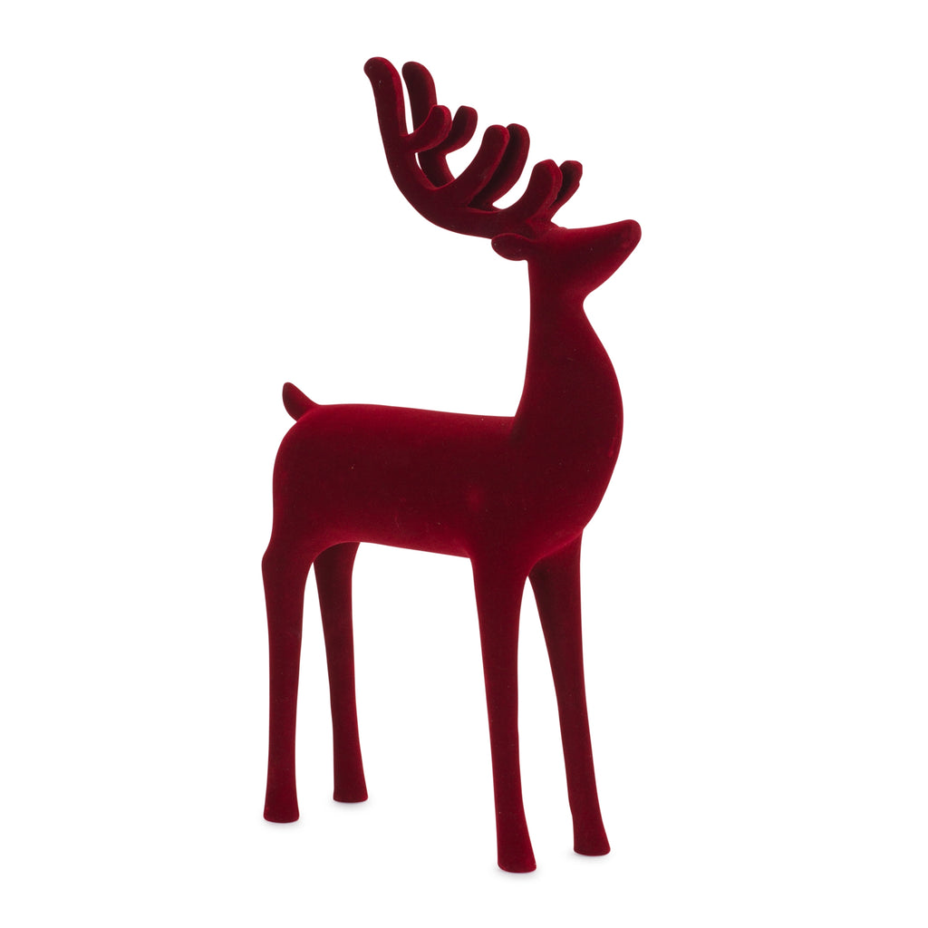 Red Flocked Deer Figurine (Set of 2)