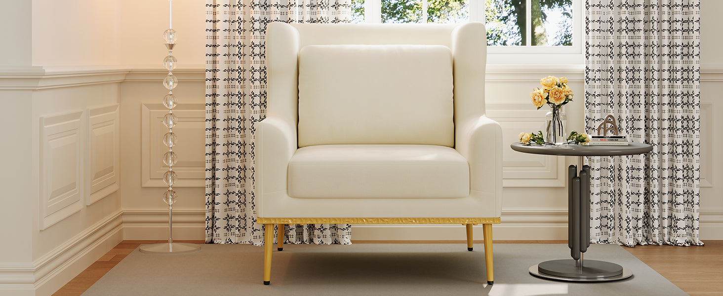 Modern Velvet Accent Chair with Arms and Gold Tone Legs