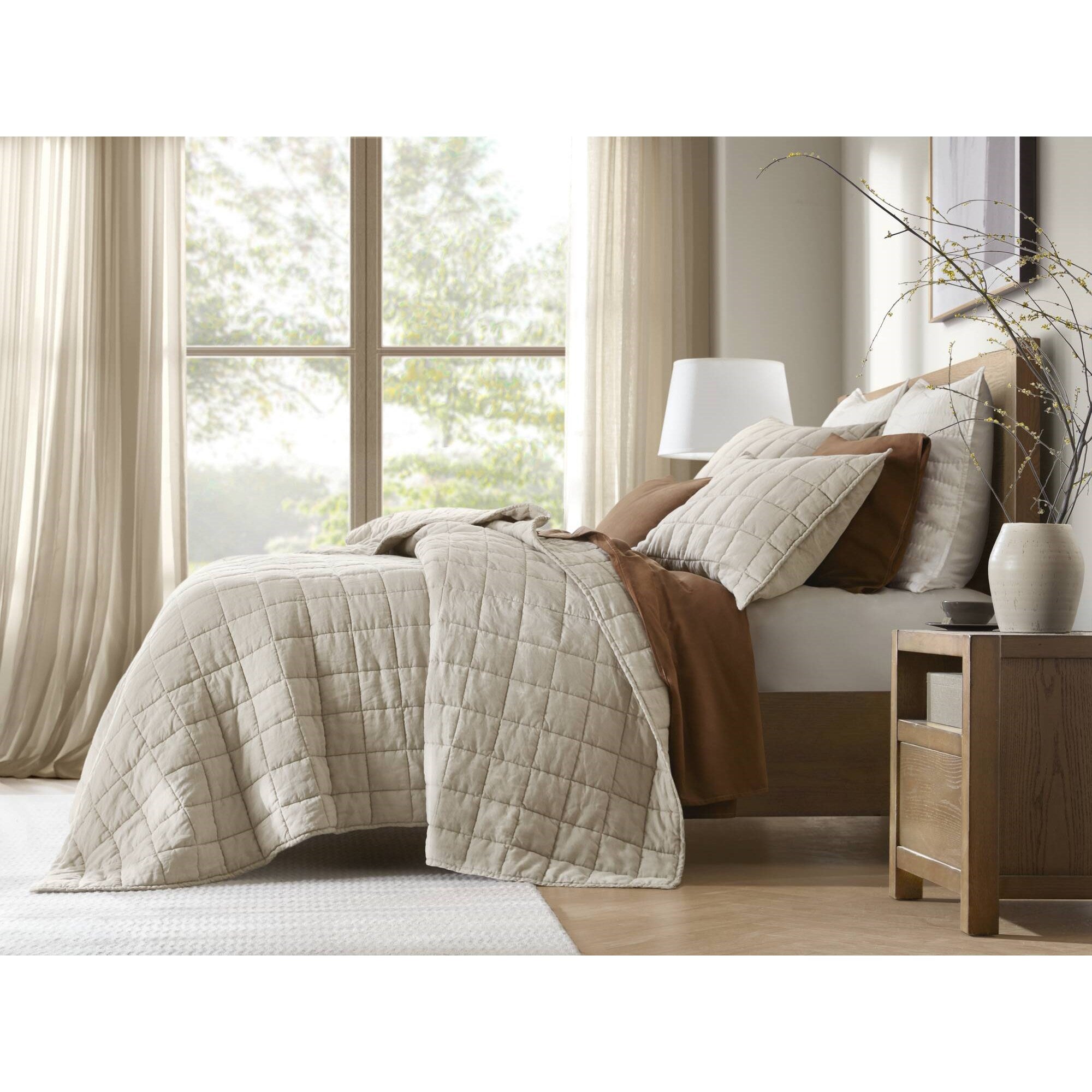 3 Piece Garment Washed French Linen Quilt Set