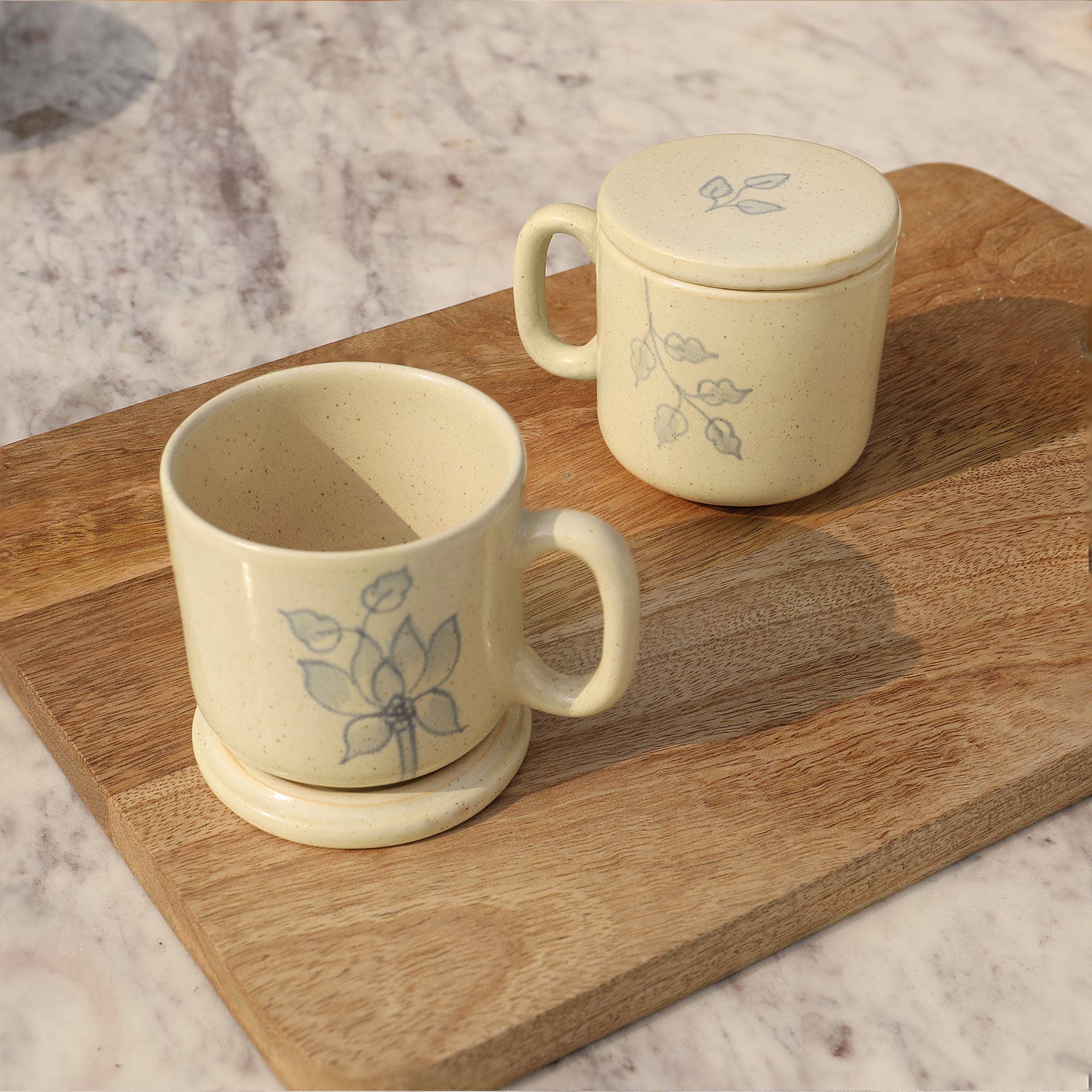 Ceramic Mugs with Lids, Set of 2