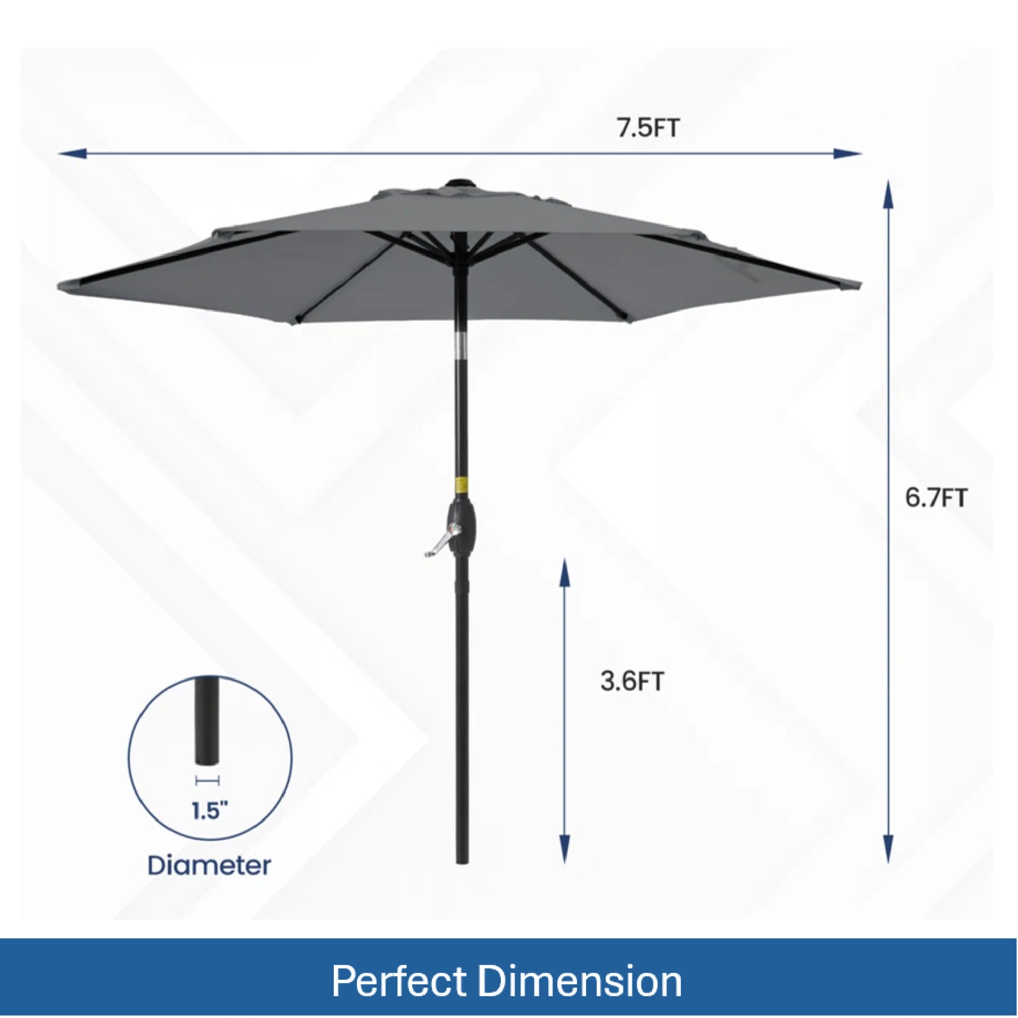 7.5 Feet Market Umbrella with Crank Lift & Tilt, Base Not Included