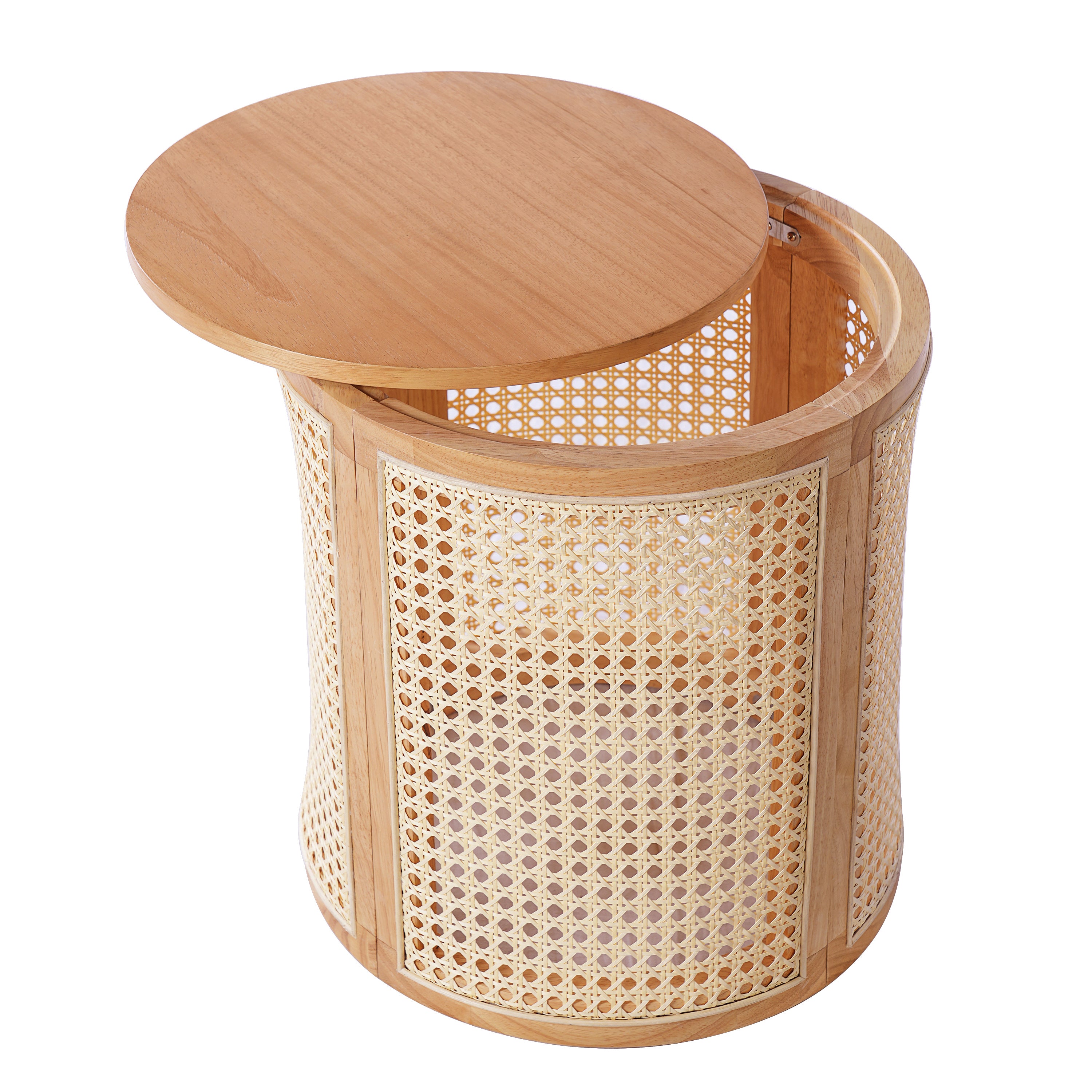 Round Rattan Pillar Storage Accent Table