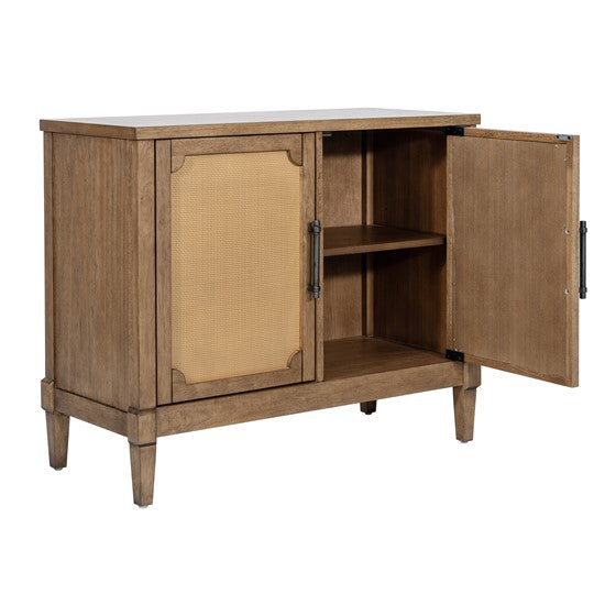 Accent Cabinet with 2 Cane Doors and Metal Pull Handles