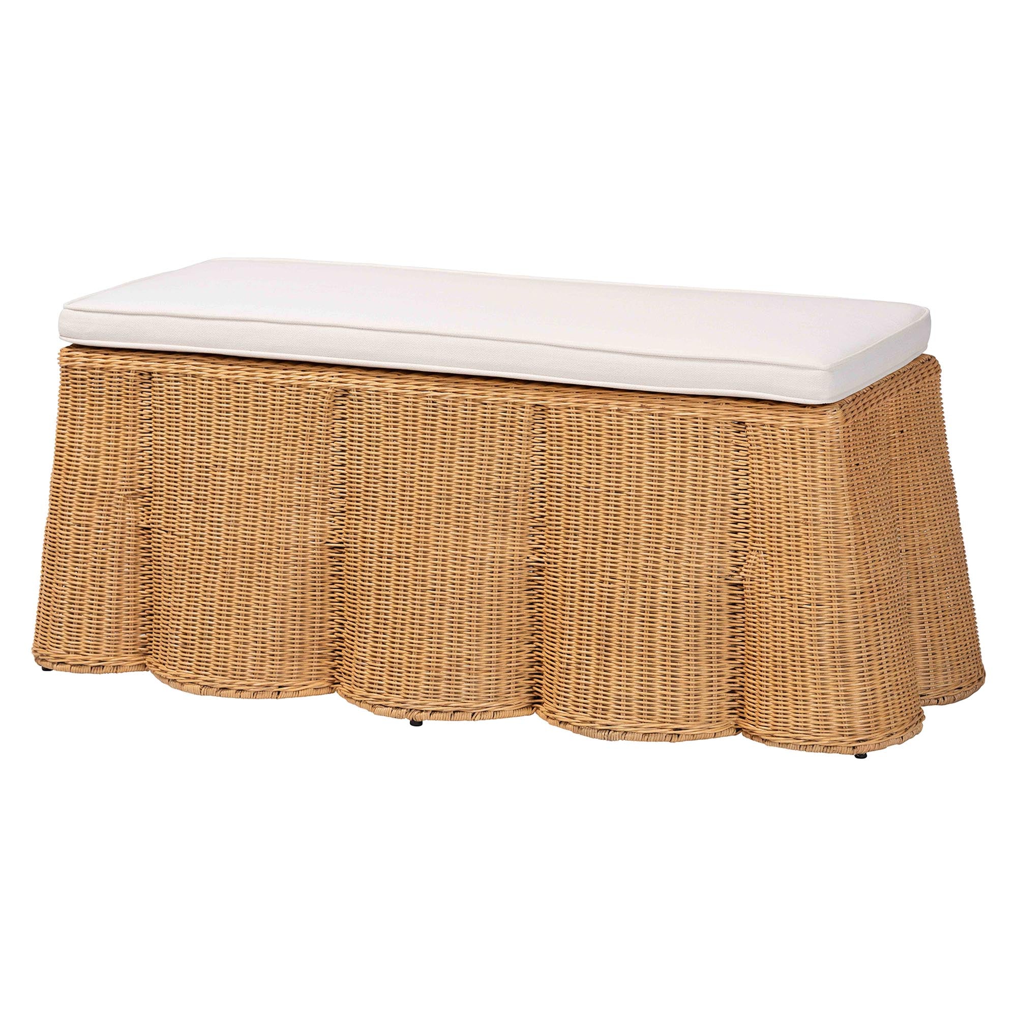 Palm Scallop Natural Rattan Ottoman with Cushion