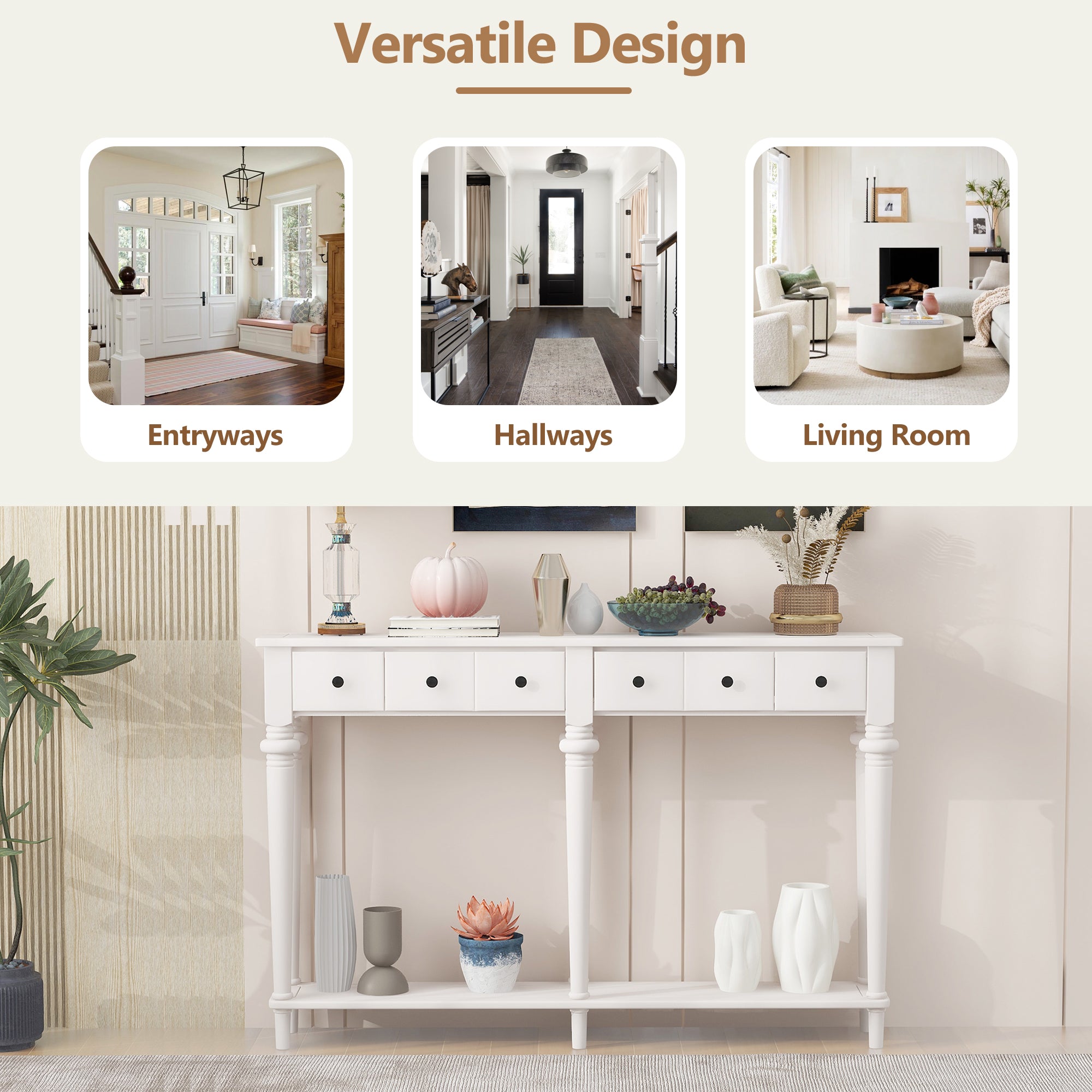 Console Table with 4 Drawers and Open Shelf