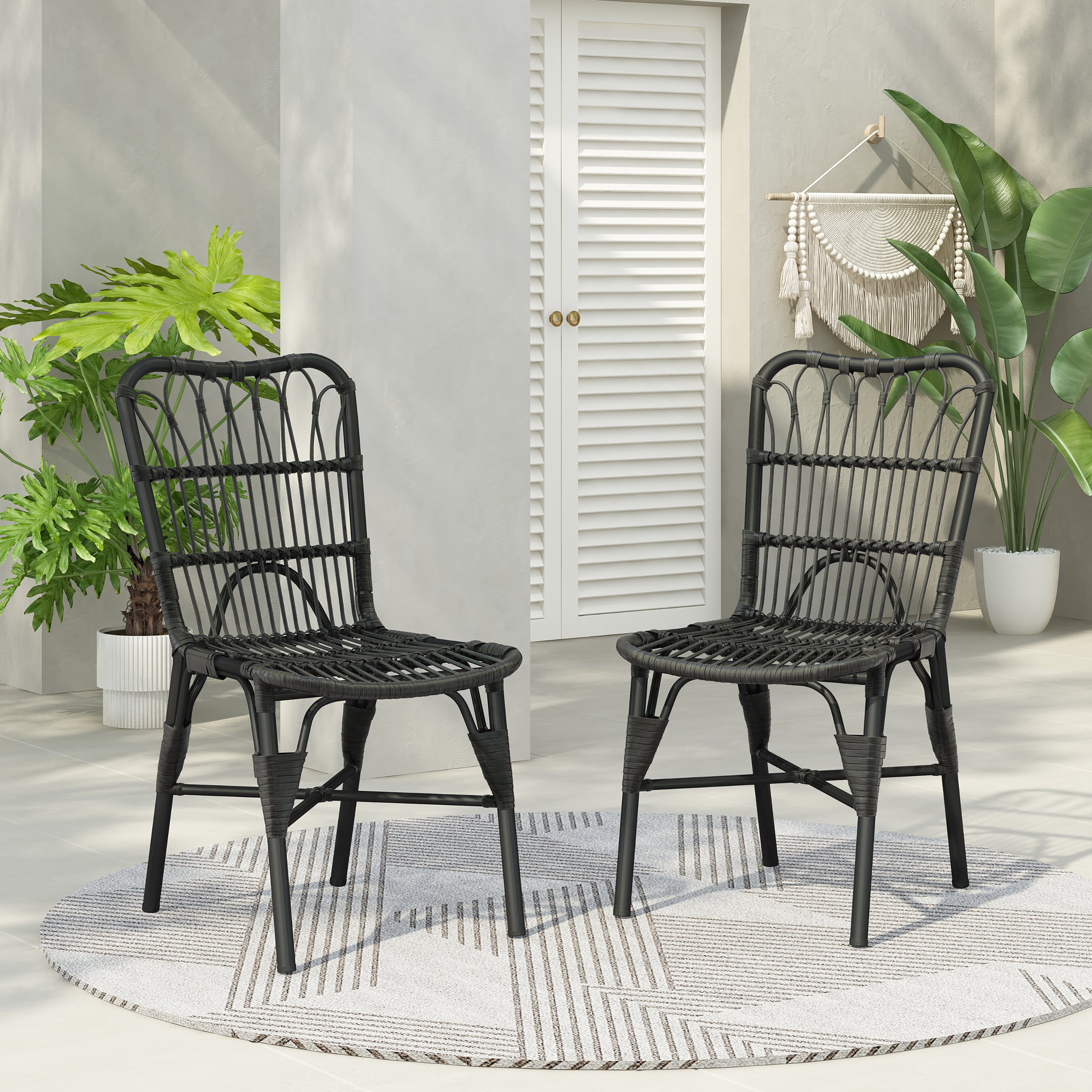 Outdoor Rattan Patio Dining Chairs, Set of 2