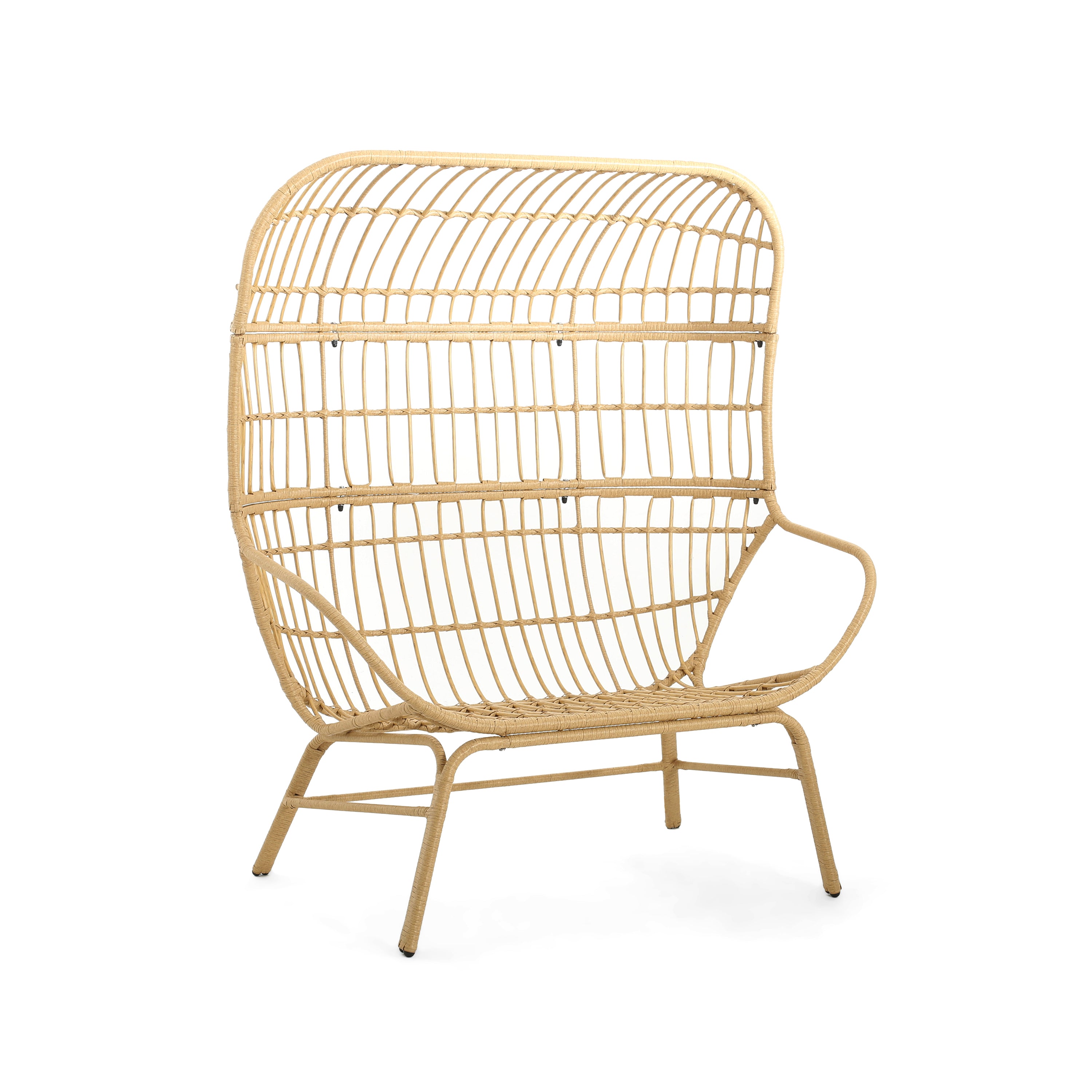 Outdoor Wicker Loveseat with Iron Frame and Seat Cushion