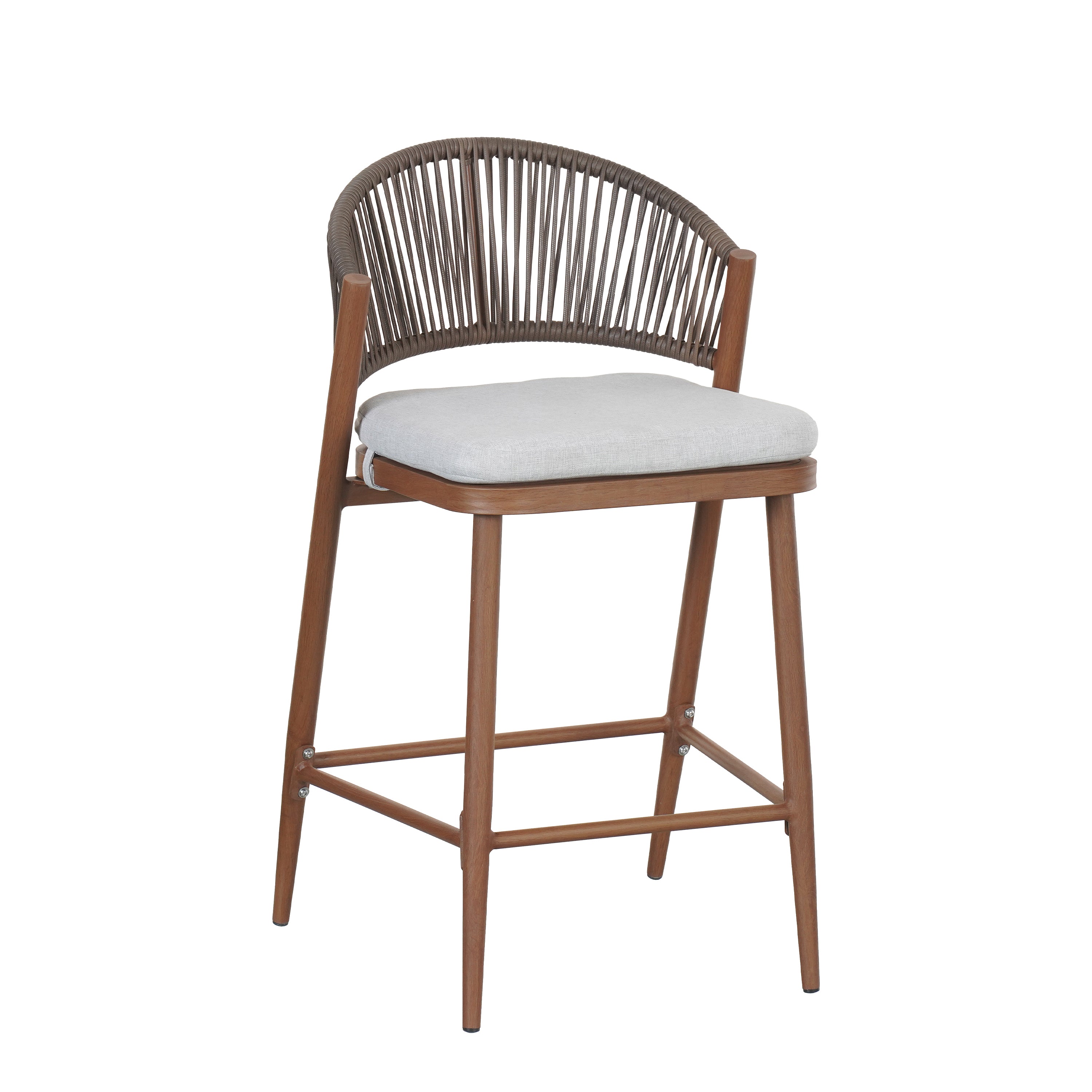 Outdoor Metal Frame Stools with Scallop-Shaped Backrest & Water-Resistant Cushions, Set of 2