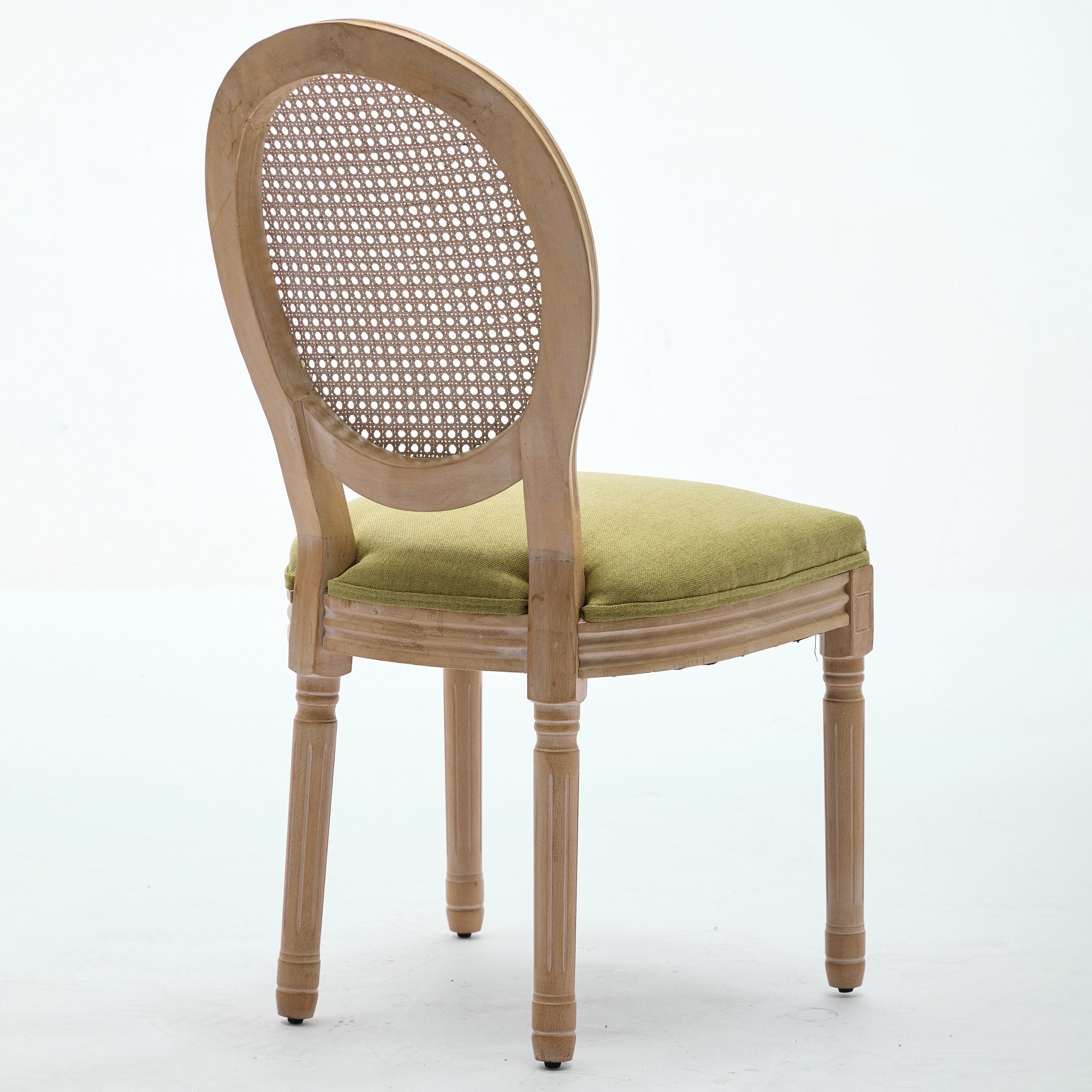 French Country Dining Chairs with Round Rattan Backrest, Set of 2