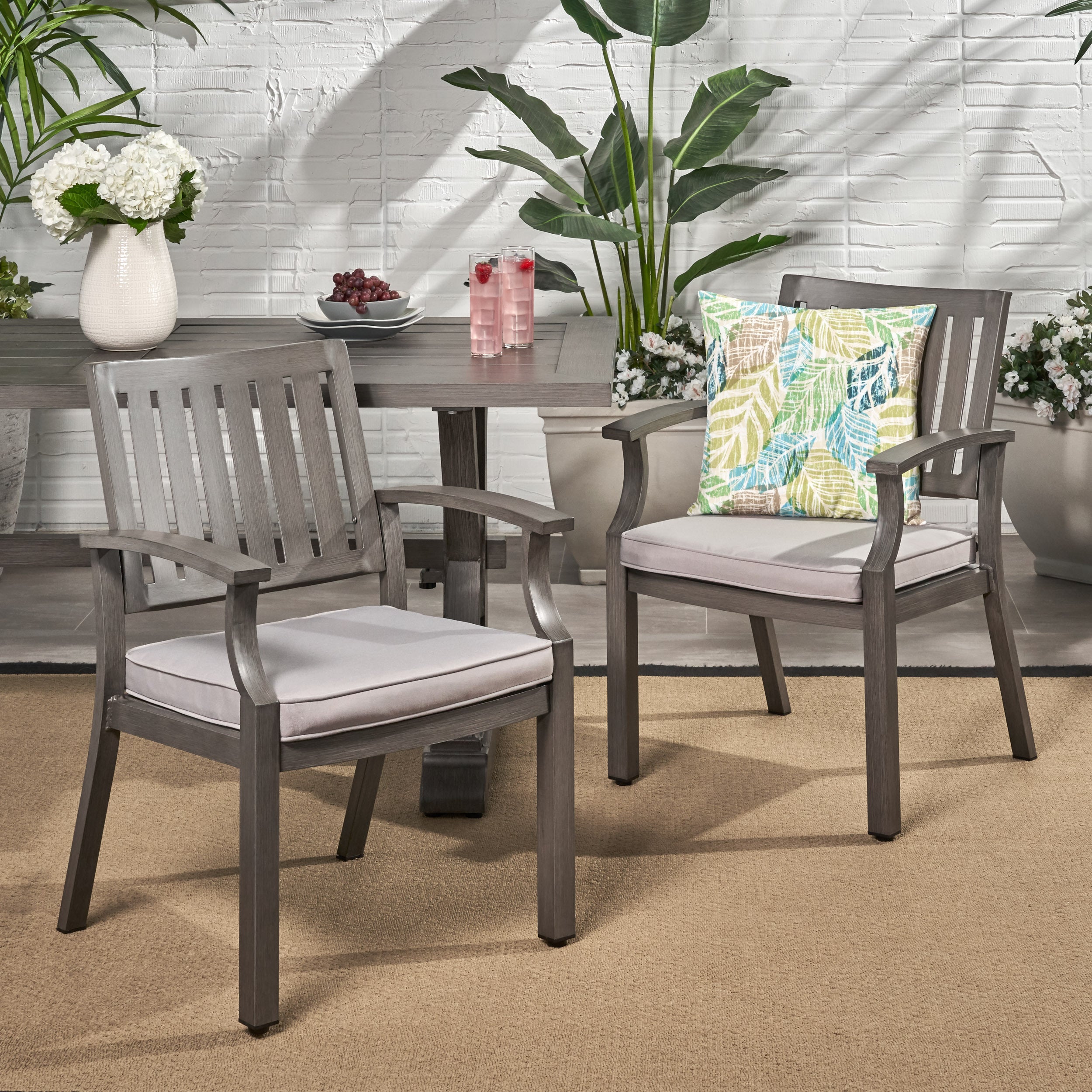 Outdoor Modern Aluminum Dining Chair with Cushion, Set of 2
