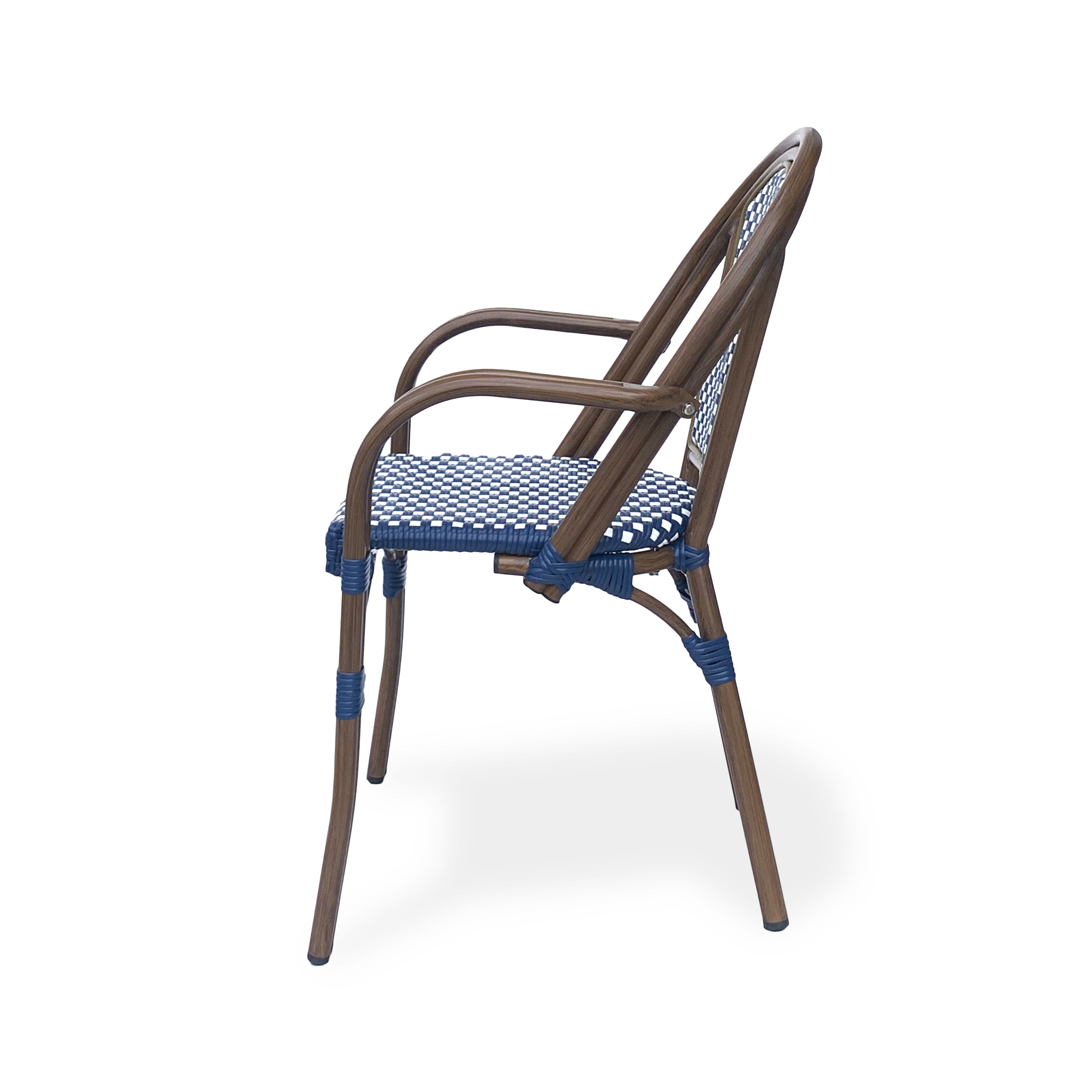 Crowned Wicker Bistro Chair with Checkered Pattern and Curved Arms, Set of 2