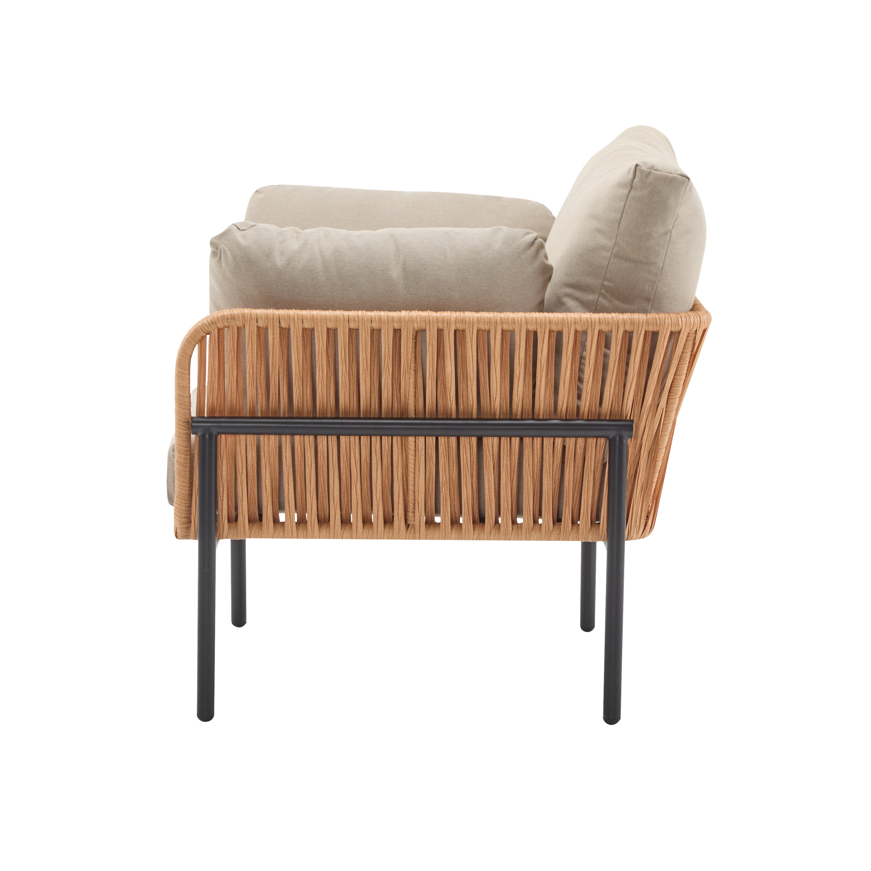 Brisa Outdoor Modern Iron Lounge Chair with Rope Weave