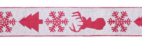 Red-and-White-Deer-and-Tree-Wired-Ribbon-(set-of-2)-Red-decorative