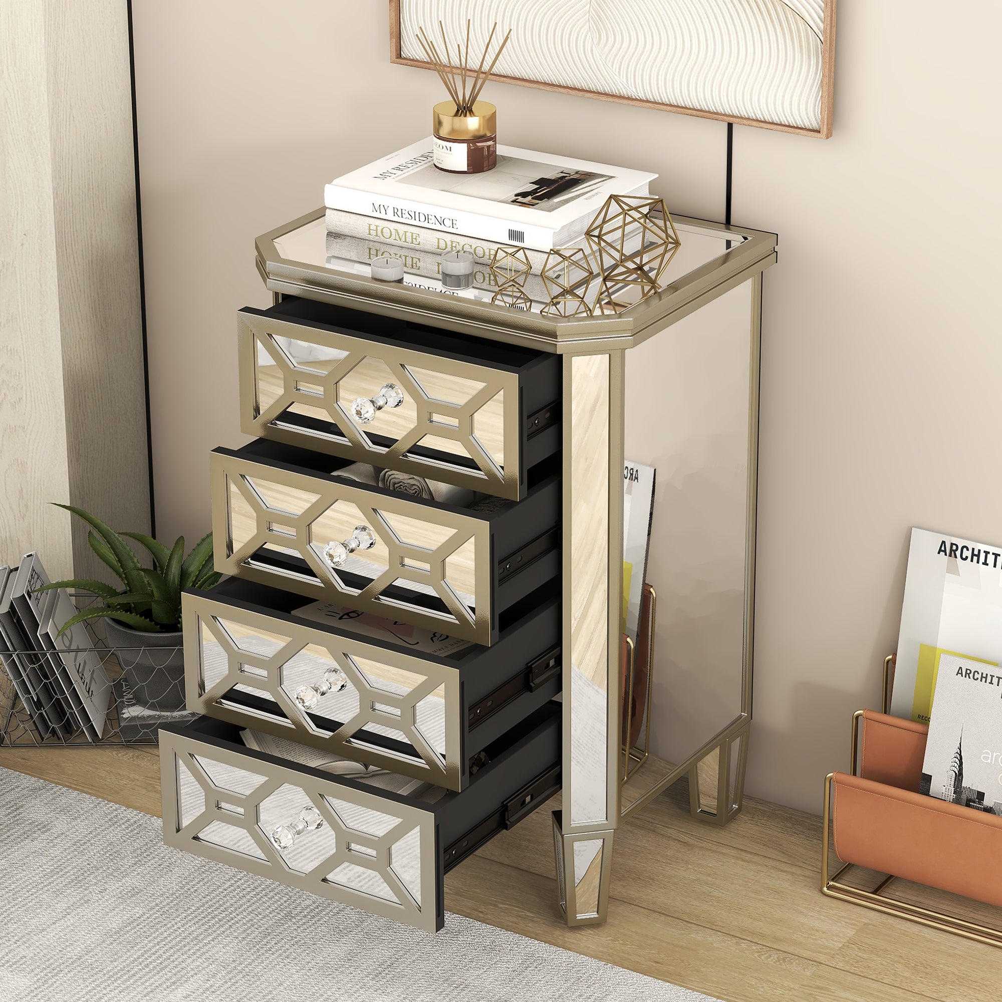 31.5" Chest with 4 Drawers and Golden Lines