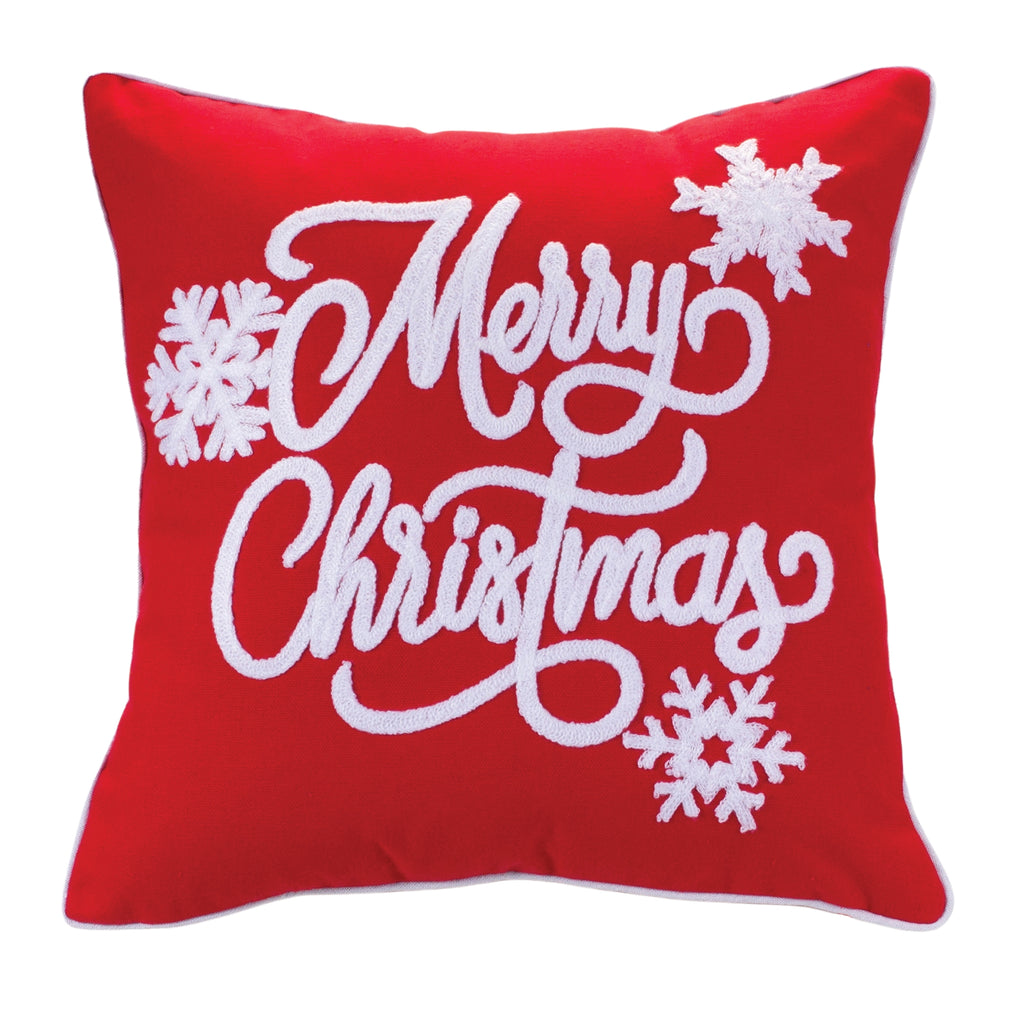 Embroidered Merry Christmas Pillow 16"
