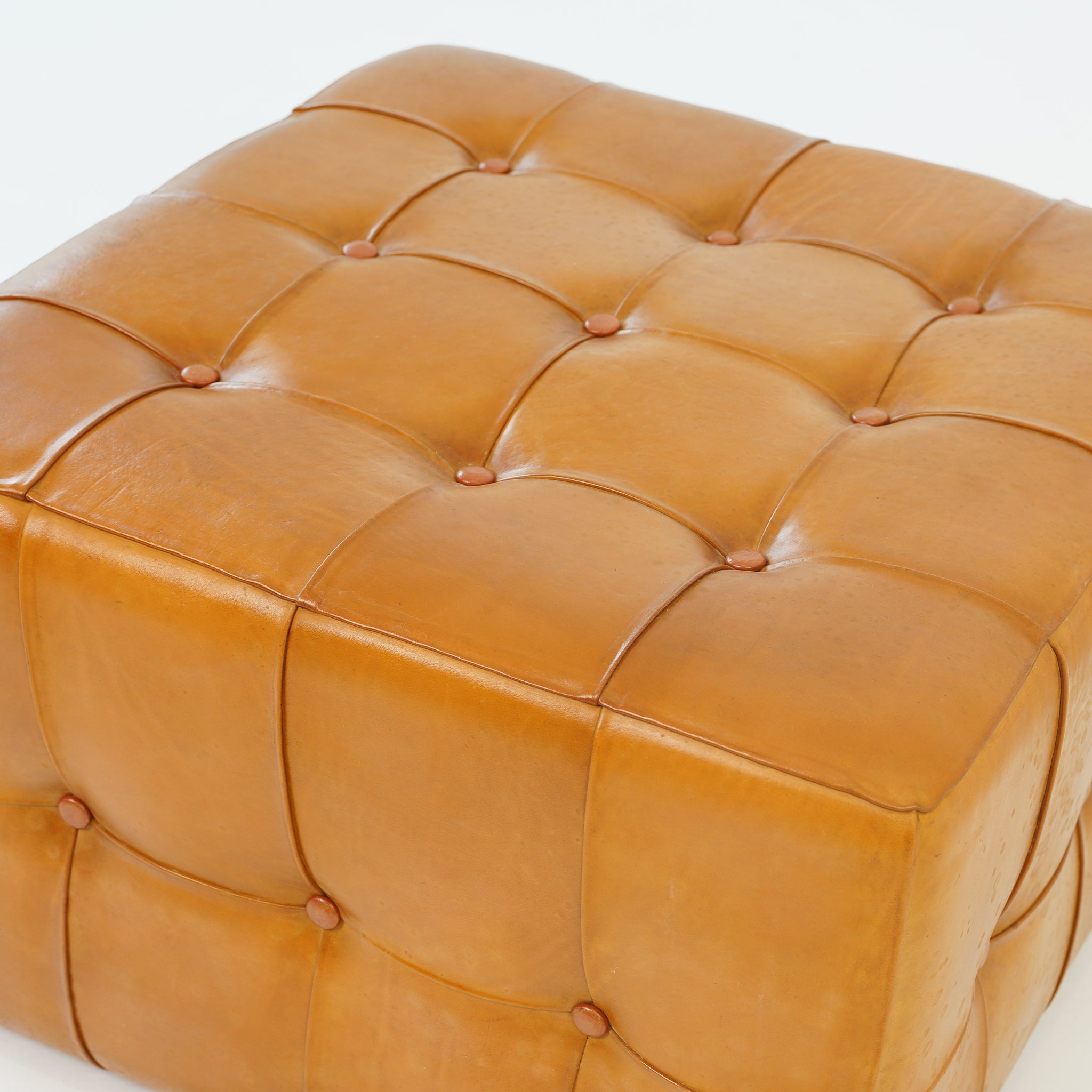 Benjiro Square Tan Leather Ottoman