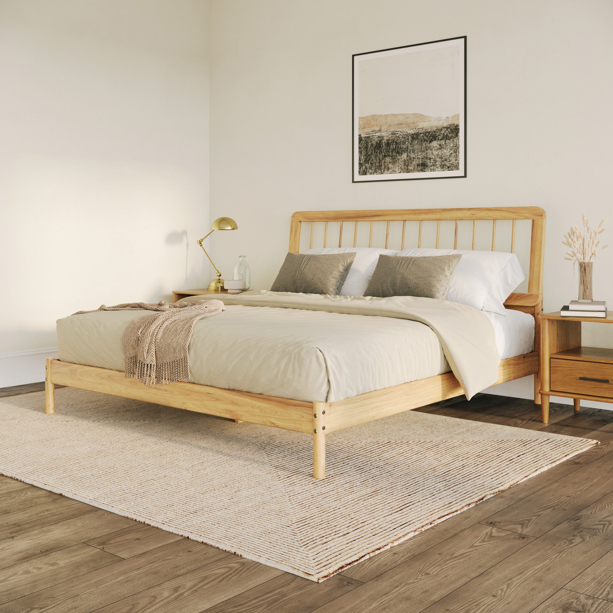 Illusive Solid Wood Spindle Bed with Slat Back