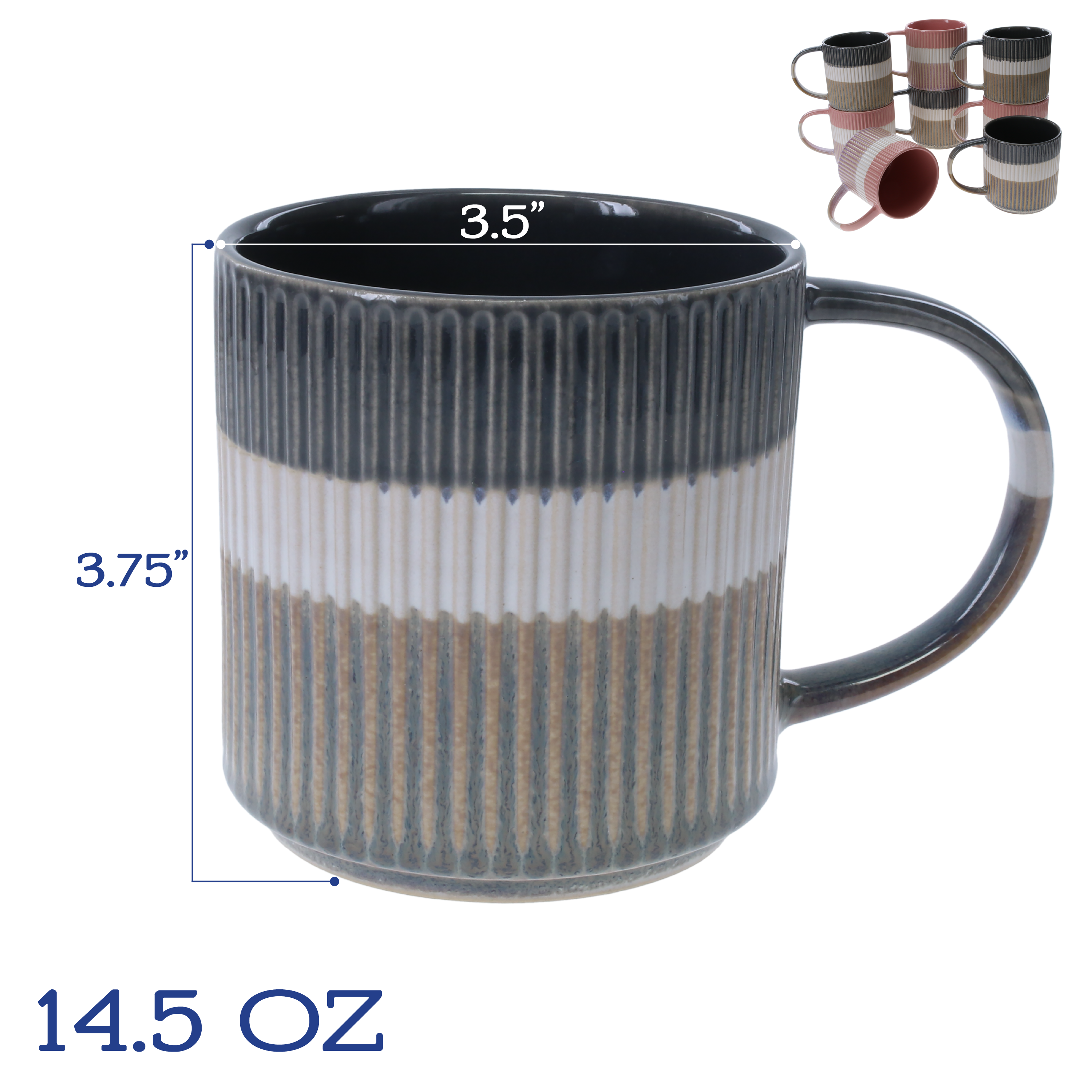 Tri-Color Mugs, 8-Piece Set