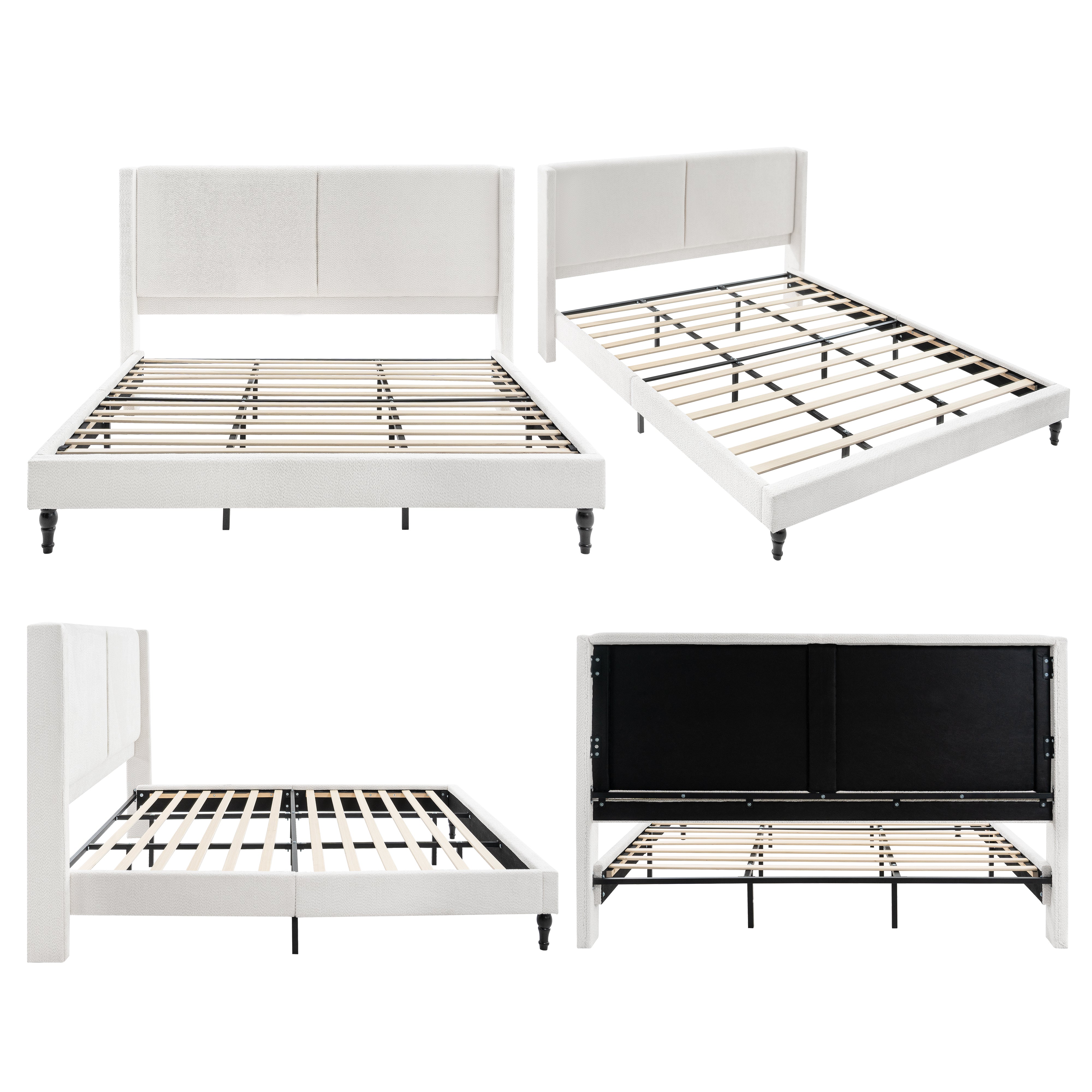 Bed Frame with 55.5"High Back Boucle Upholstered Headboard