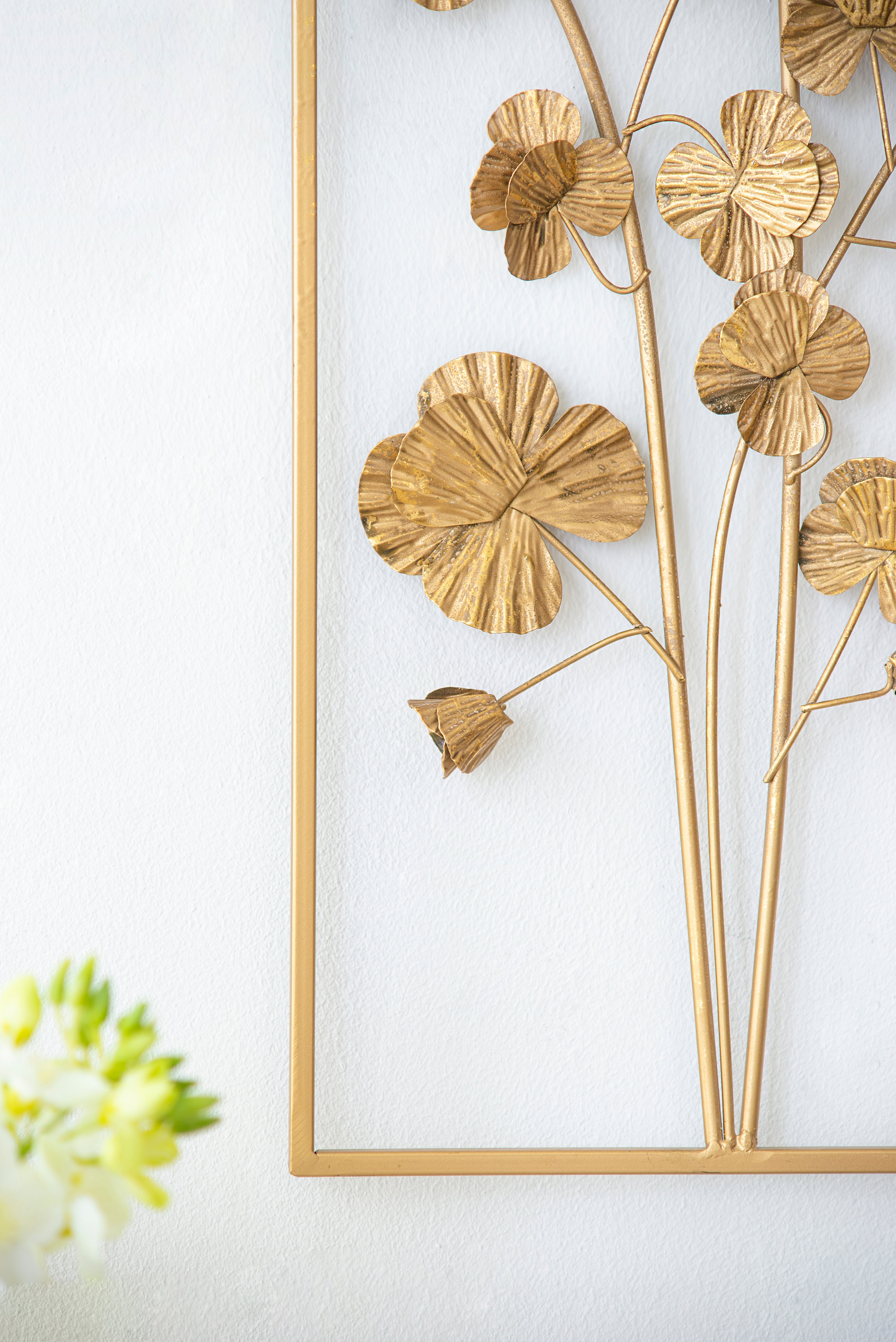 30" x 12" Rectangle Flower Wall Decor with Metal Frame