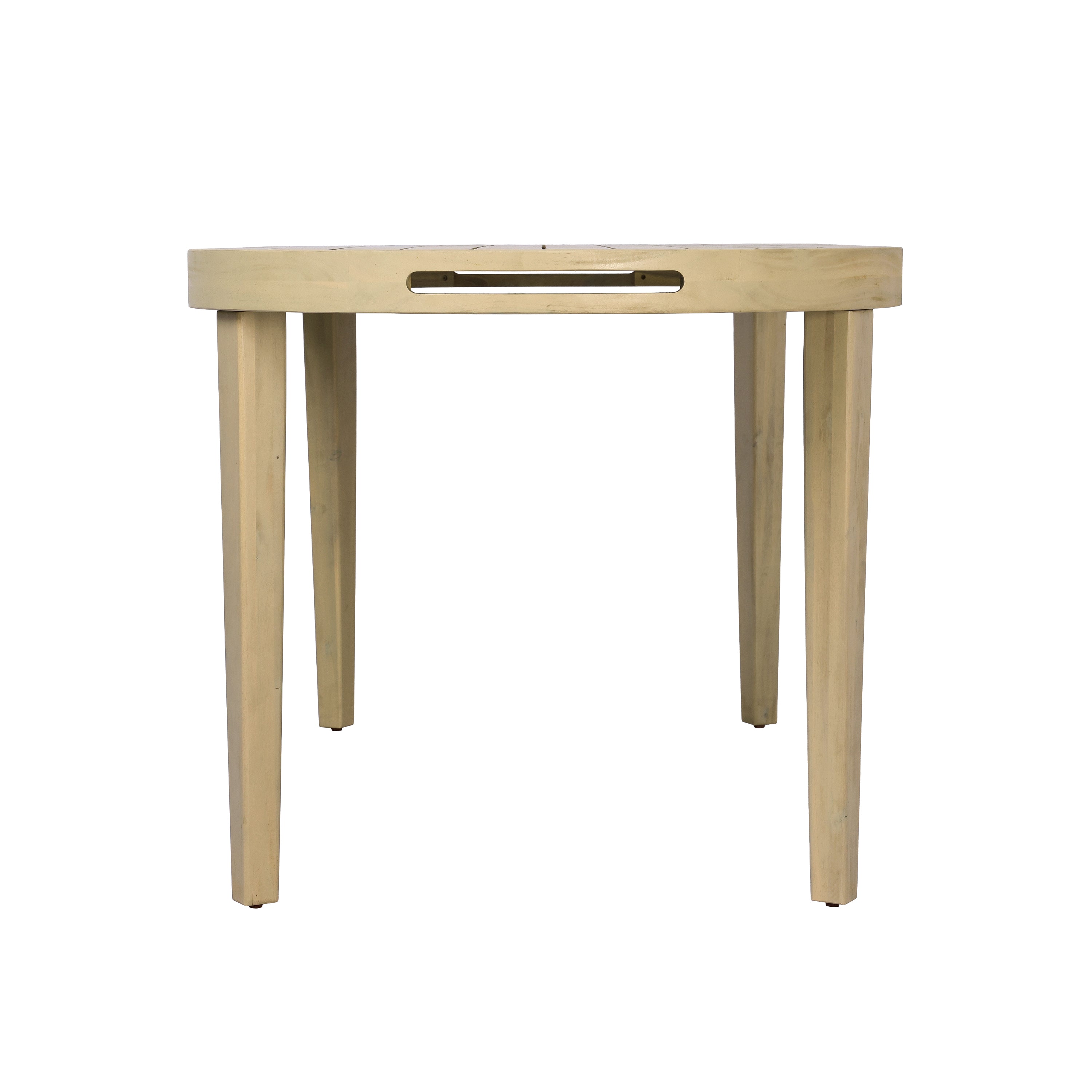 70" Oval Acacia Wood Outdoor Dining Table with Slatted Top, Weathered Finish