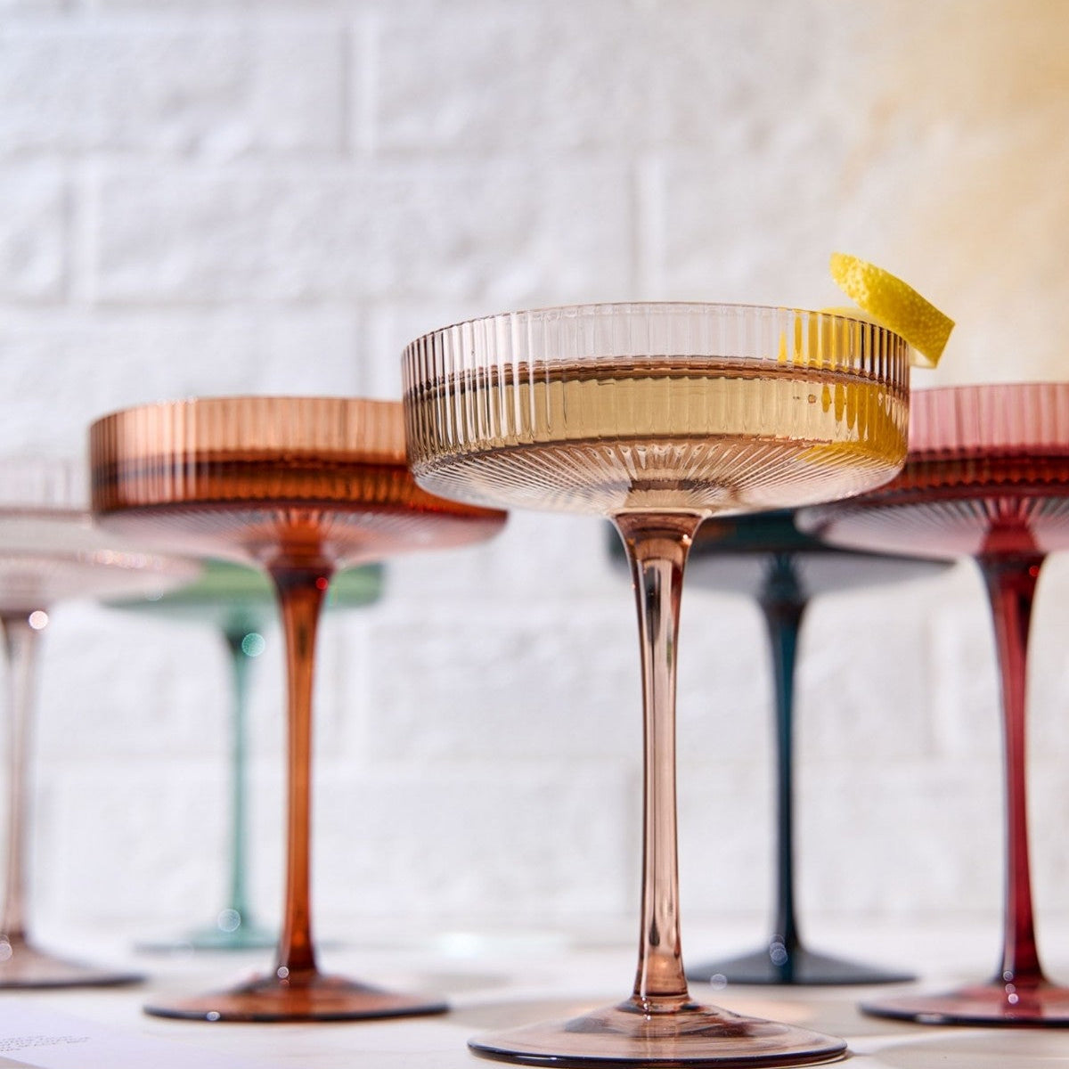 Colored Vintage Art Deco Coupe Glasse Set of 6