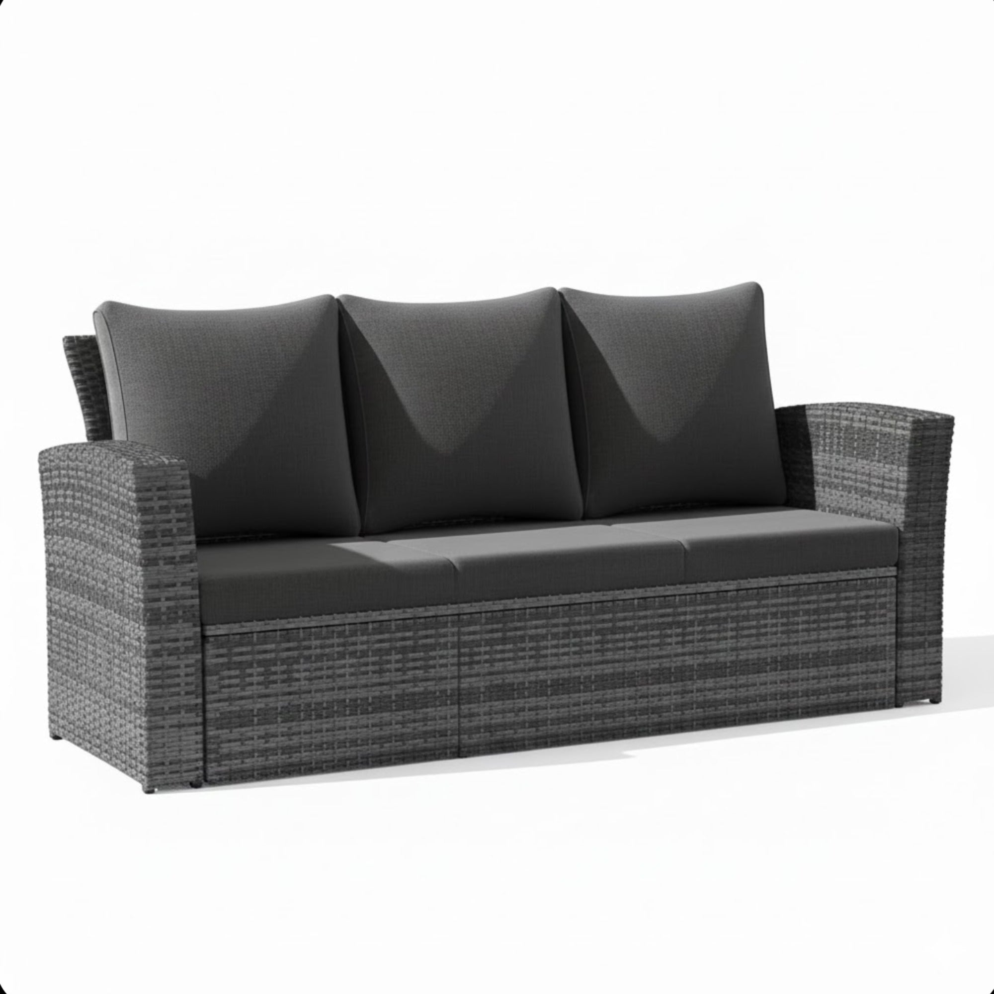 All-Weather Wicker 3-Seat Patio Sofa with Thick Gray Cushions & Black Iron Frame, 67.7'
