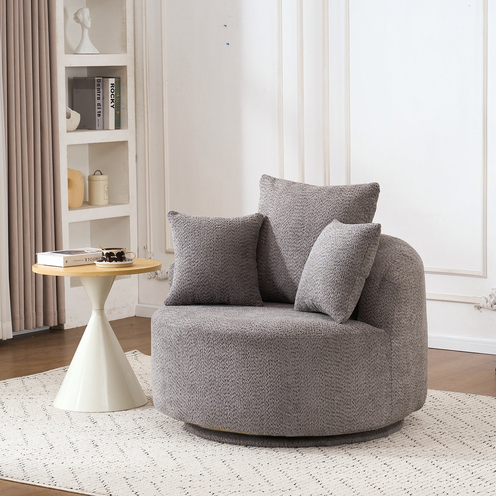 Round Armless Barrel Swivel Accent Chair with 3 Pillows
