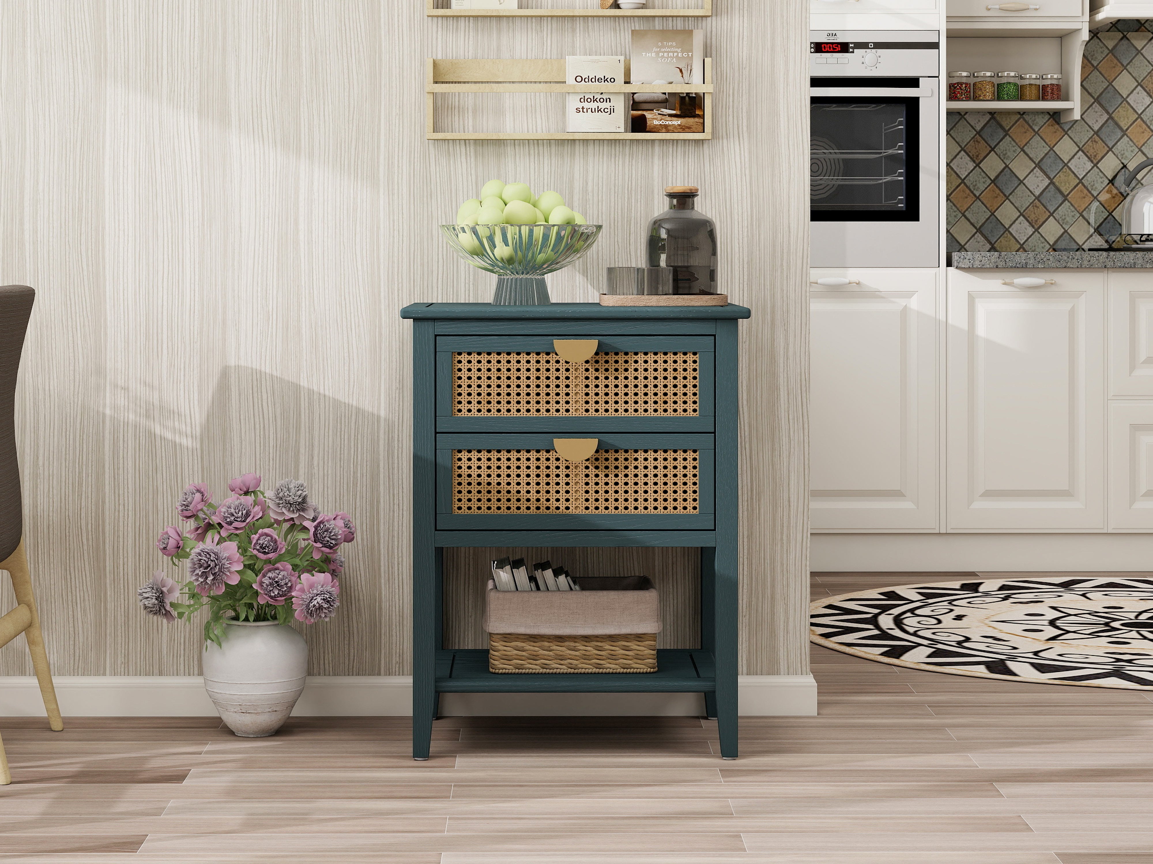 2-Drawer Side Table with Natural Rattan Drawers