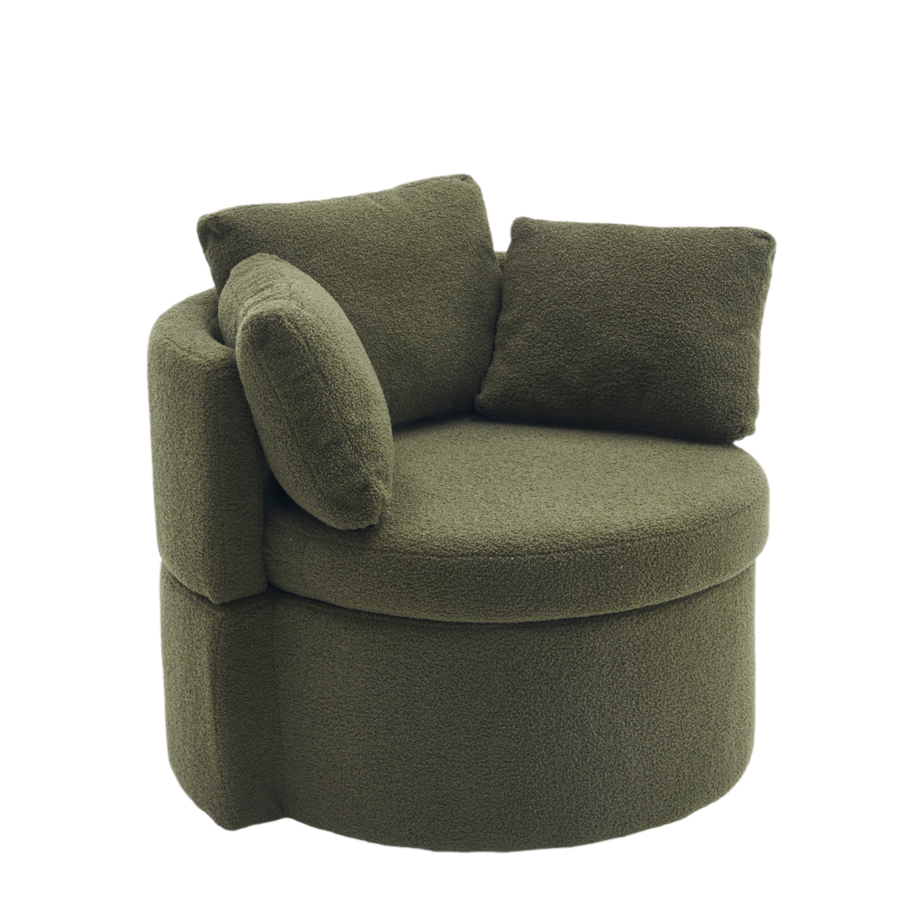 Upholstered Swivel Chair with 3 Throw Pillows and Storage