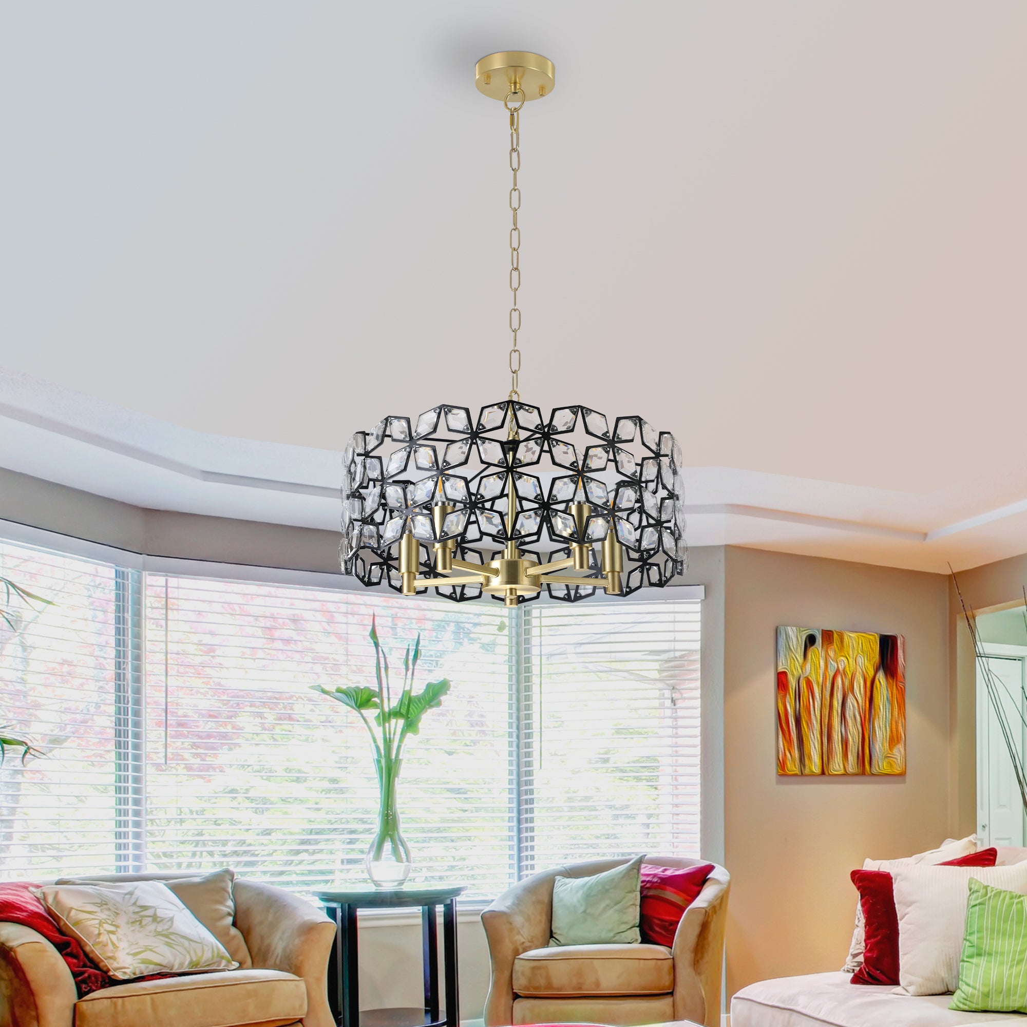 Pendant Light with Round Crystal and Diamond Shape