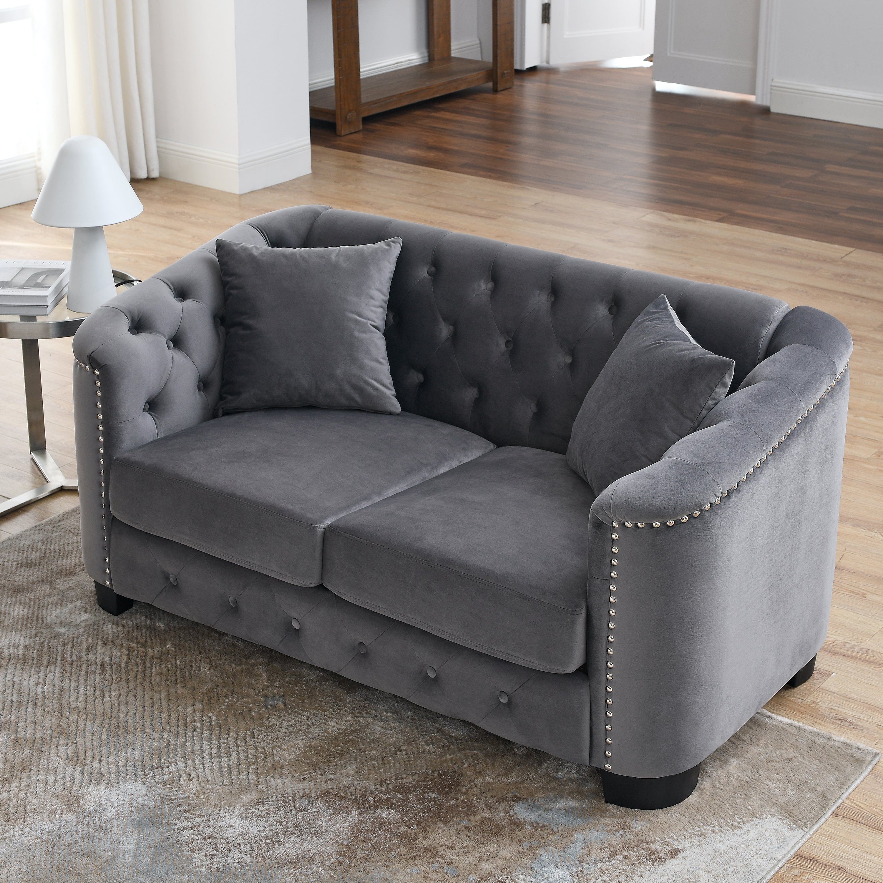 Chesterfield Modern Nailhead Tufted Velvet 2-Seater Sofa