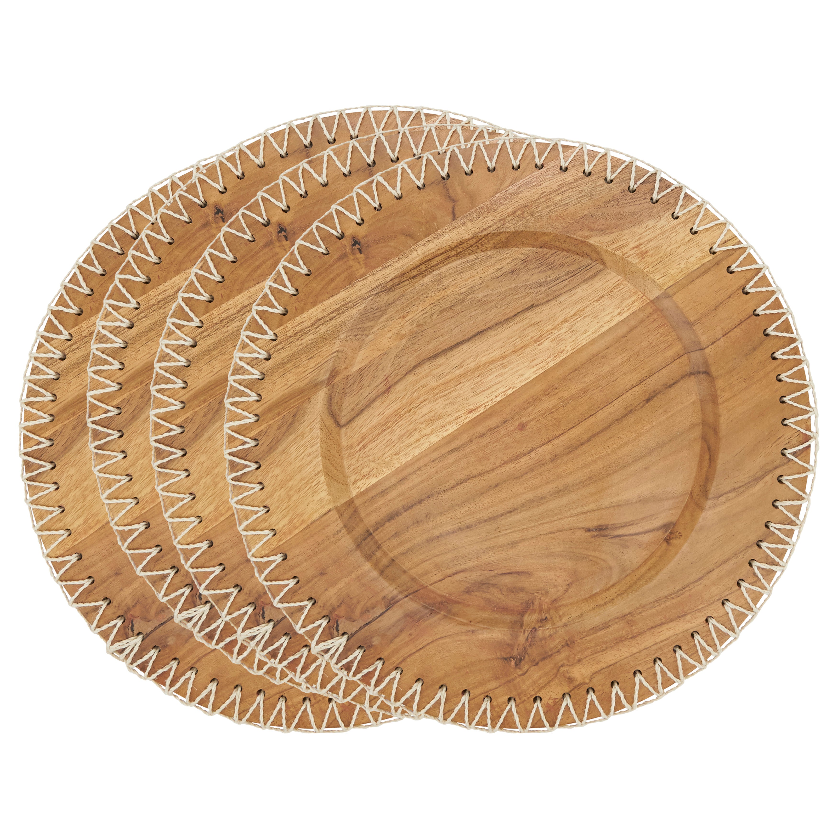 Rustic Stitched Edge Wood Charger, Set of 4