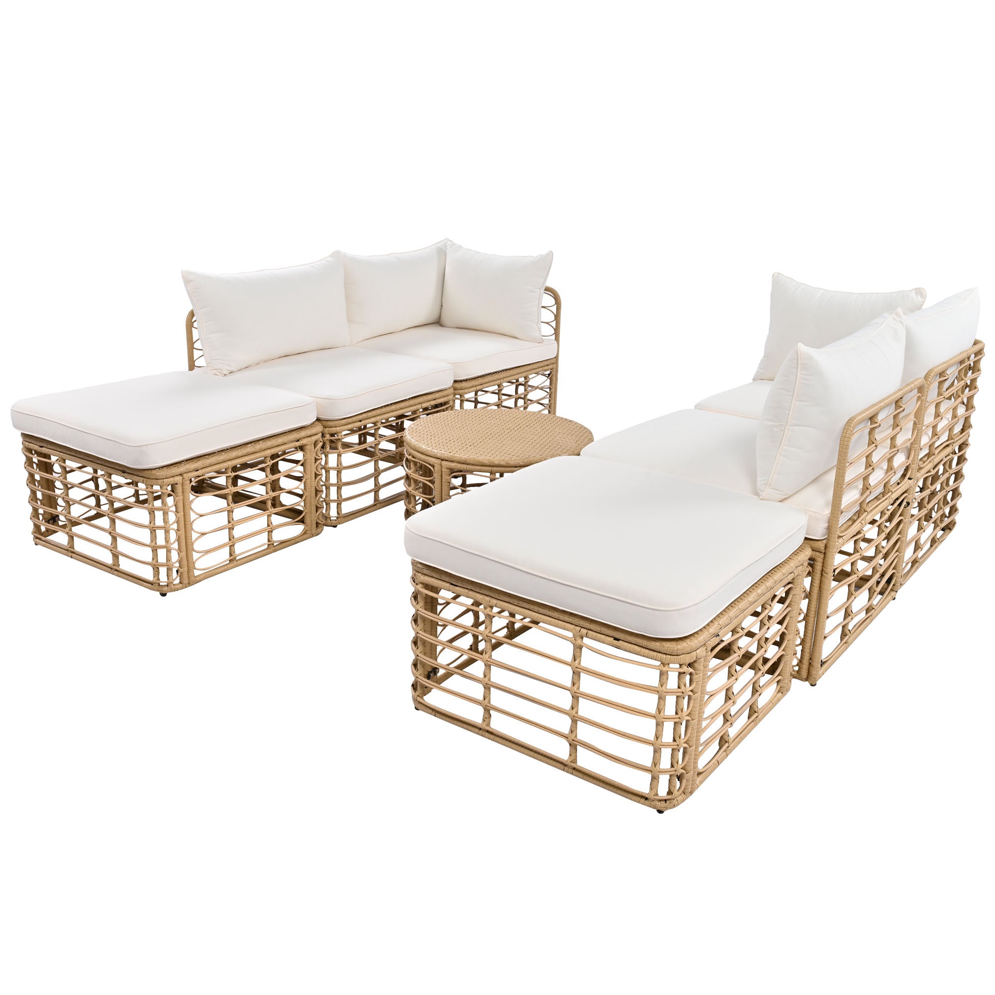 Evoking 7-Piece Outdoor Sectional Set with Hollow Woven Design and Pillows