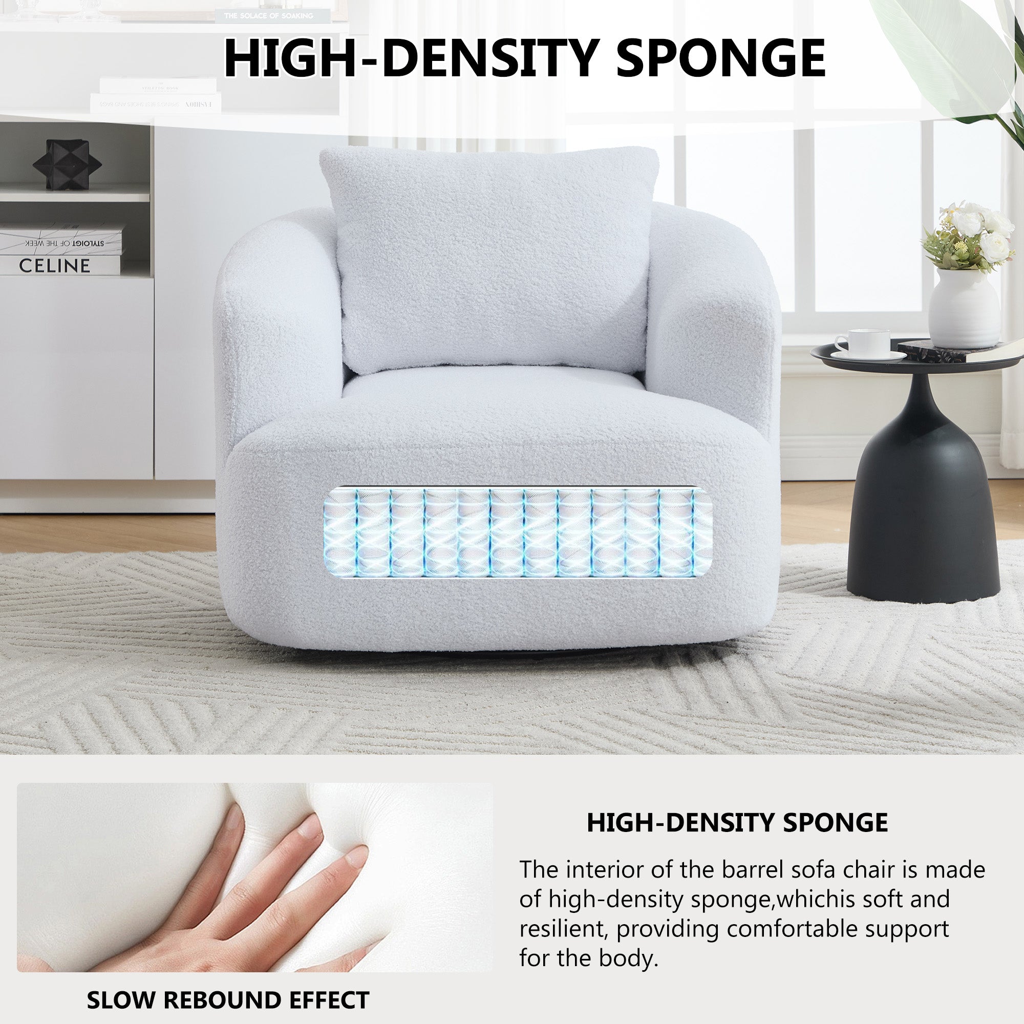 Teddy Fleece 360° Swivel Round Upholstered Comfy Accent Chair With Pillow