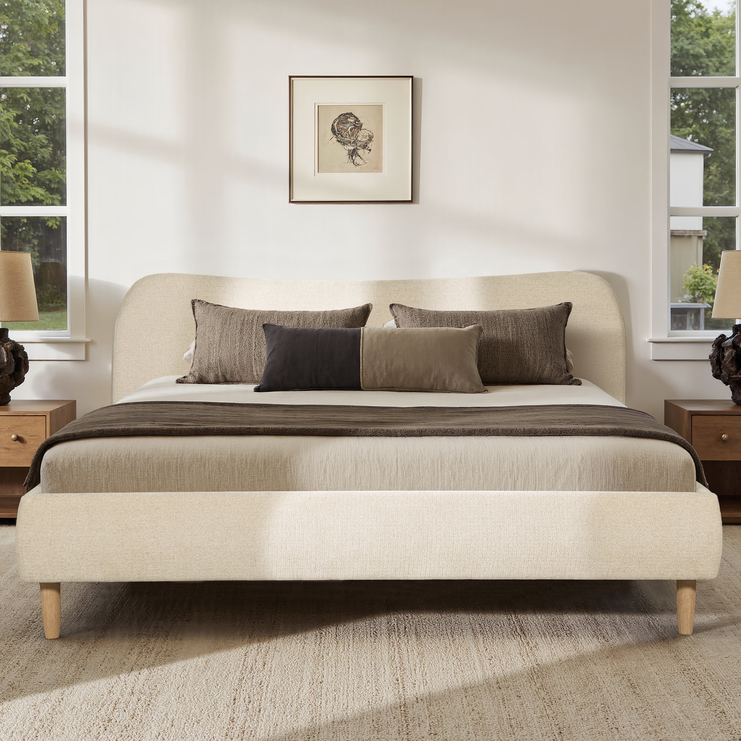 Roman Curved Headboard Upholstered Platform Bed