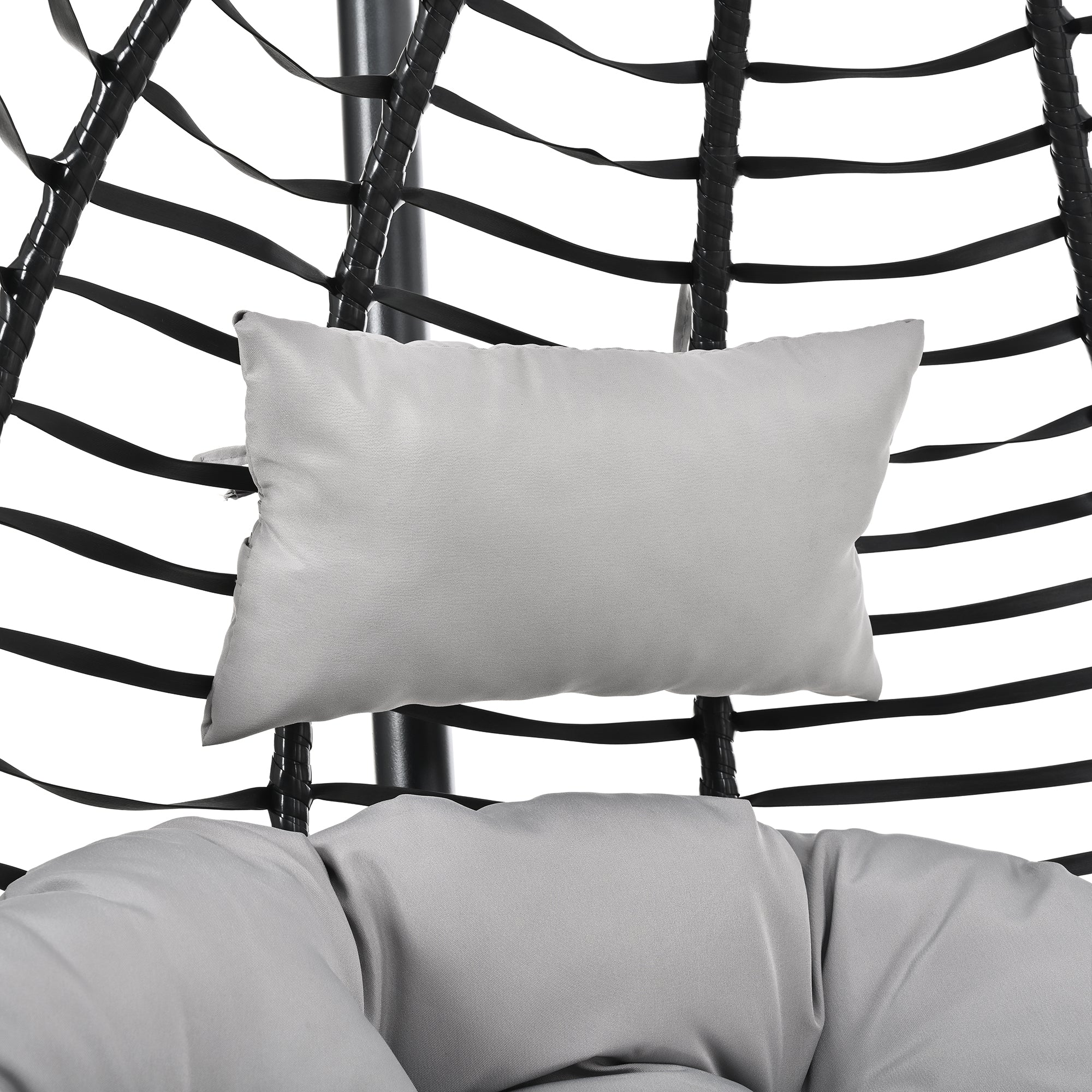 Foldable Rattan Egg Swing Chair with Iron Frame, Plush Cushion & Removable Headrest