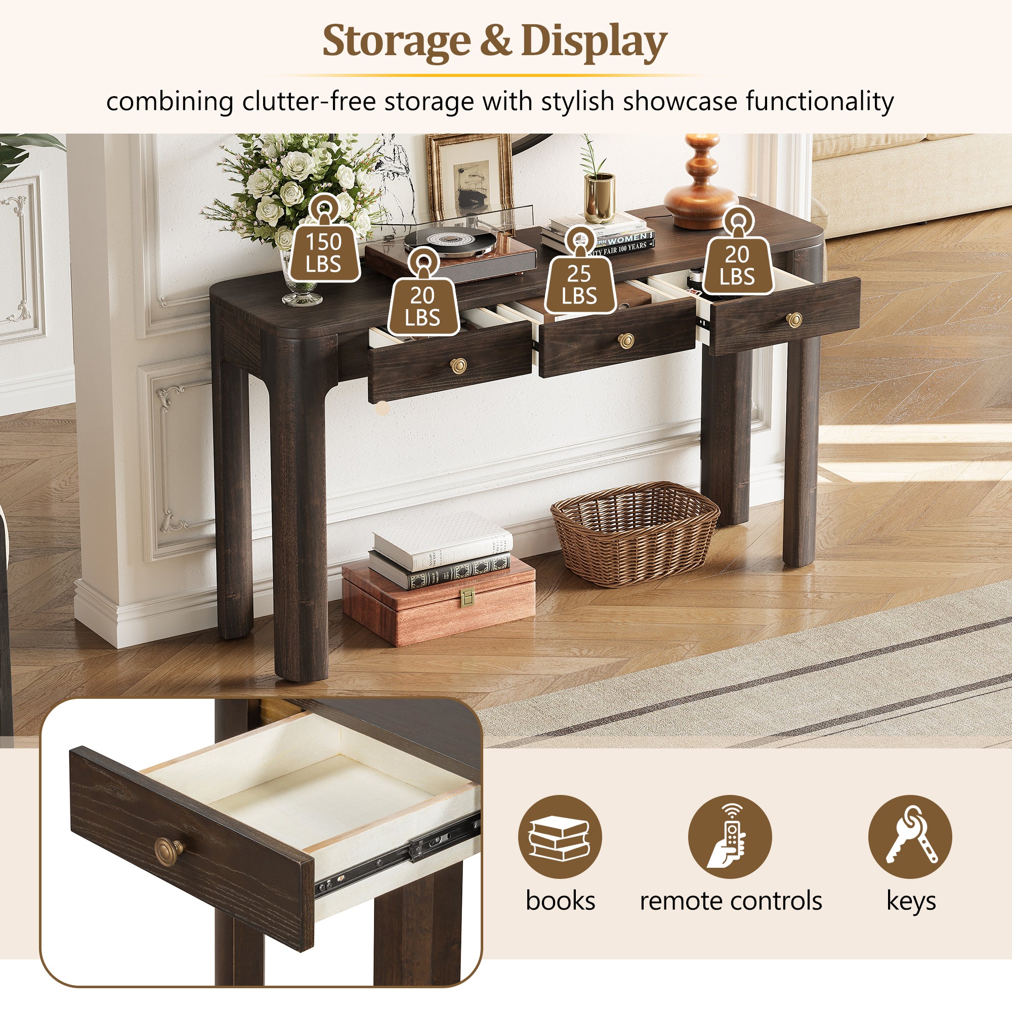 Rustic Console Table with Curved Corners