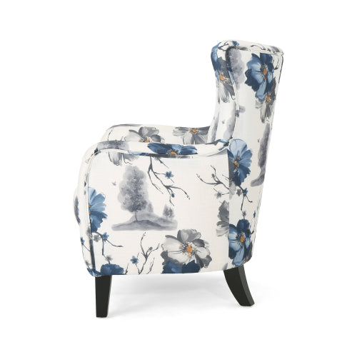 Upholstered Club Chair with Patterned and Curved Armrest