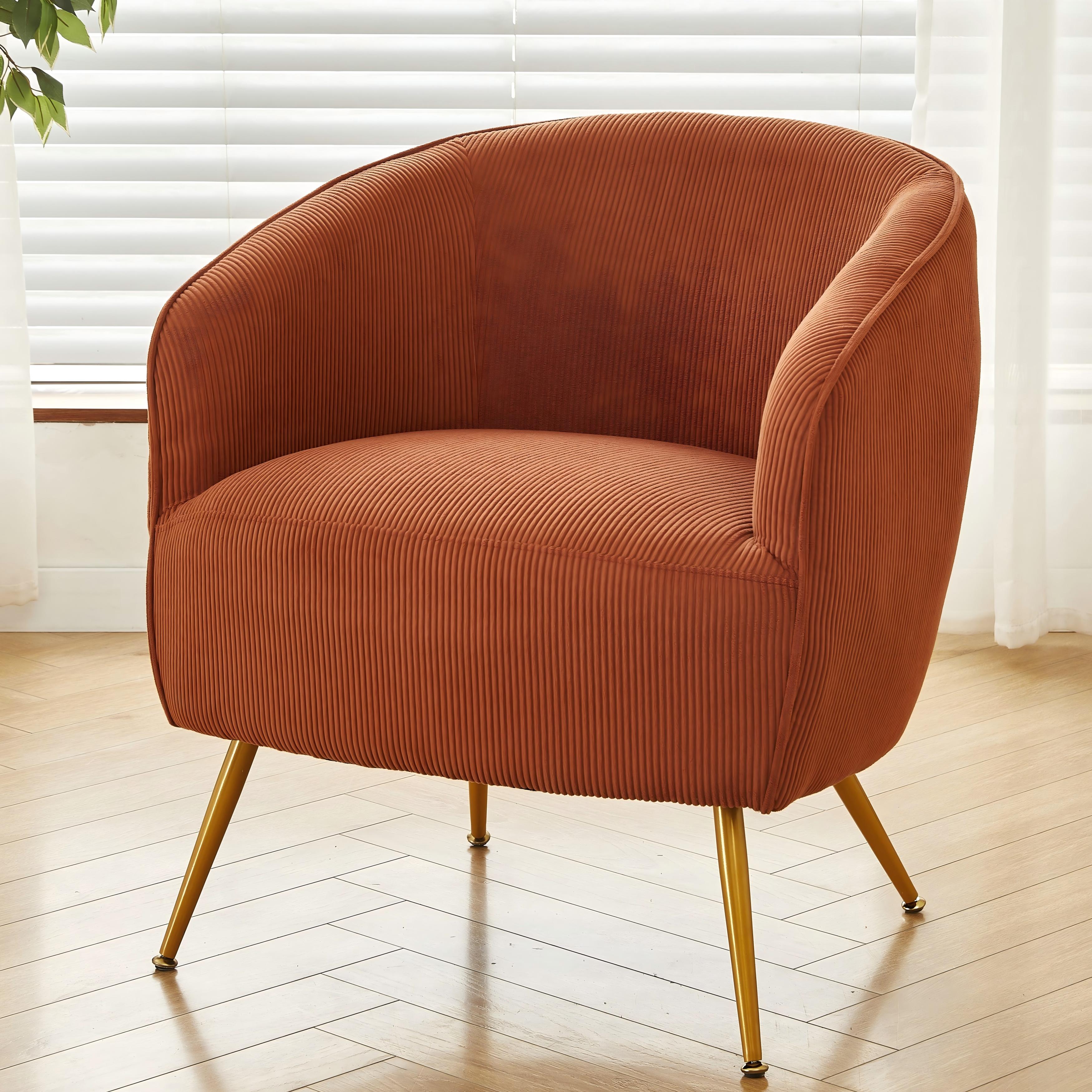 Corduroy Accent Chair with Gold Metal Legs, Modern Upholstered Armchair, Comfy Barrel Chair for Living Room Bedroom