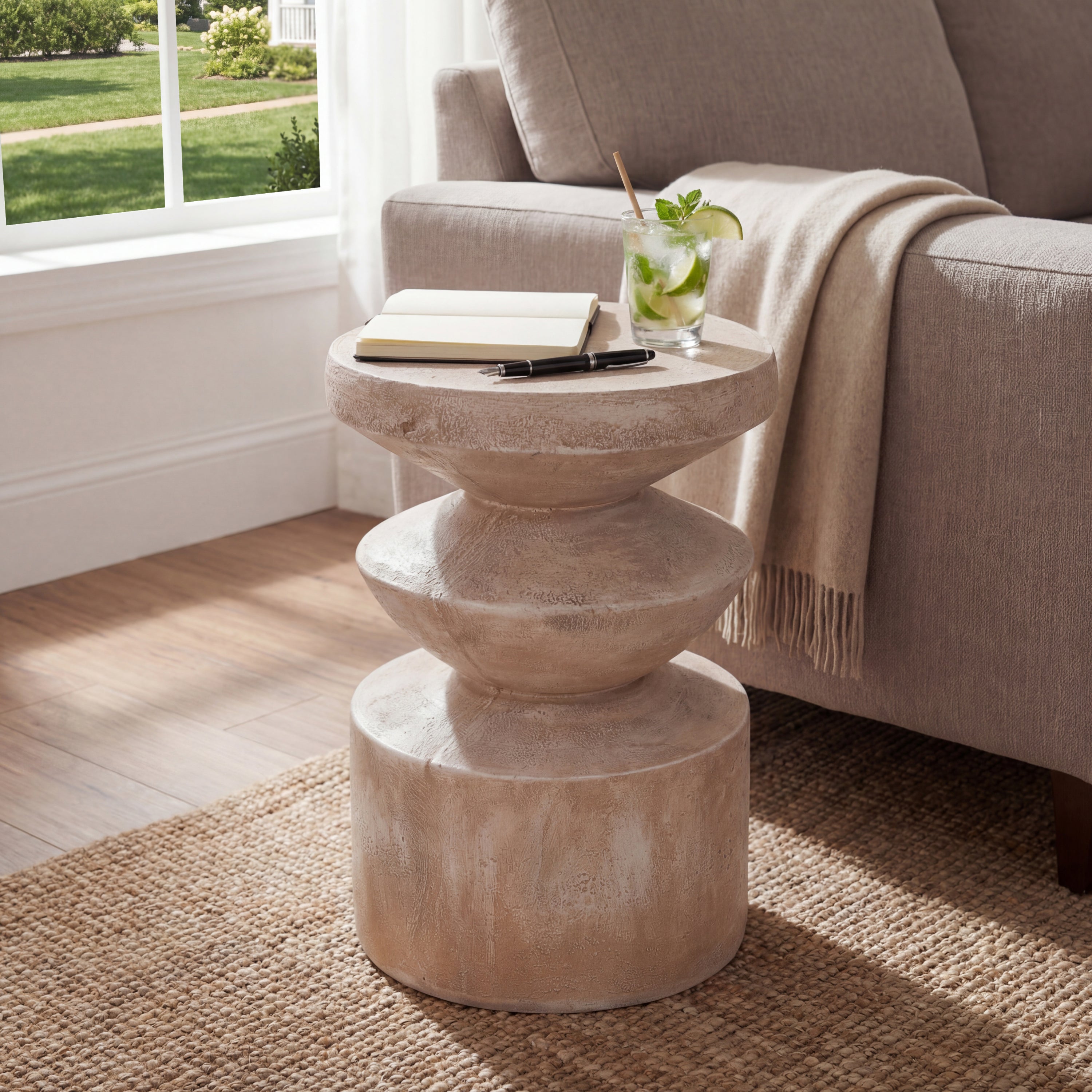 Indoor/Outdoor Handmade Side Table with Stone Look