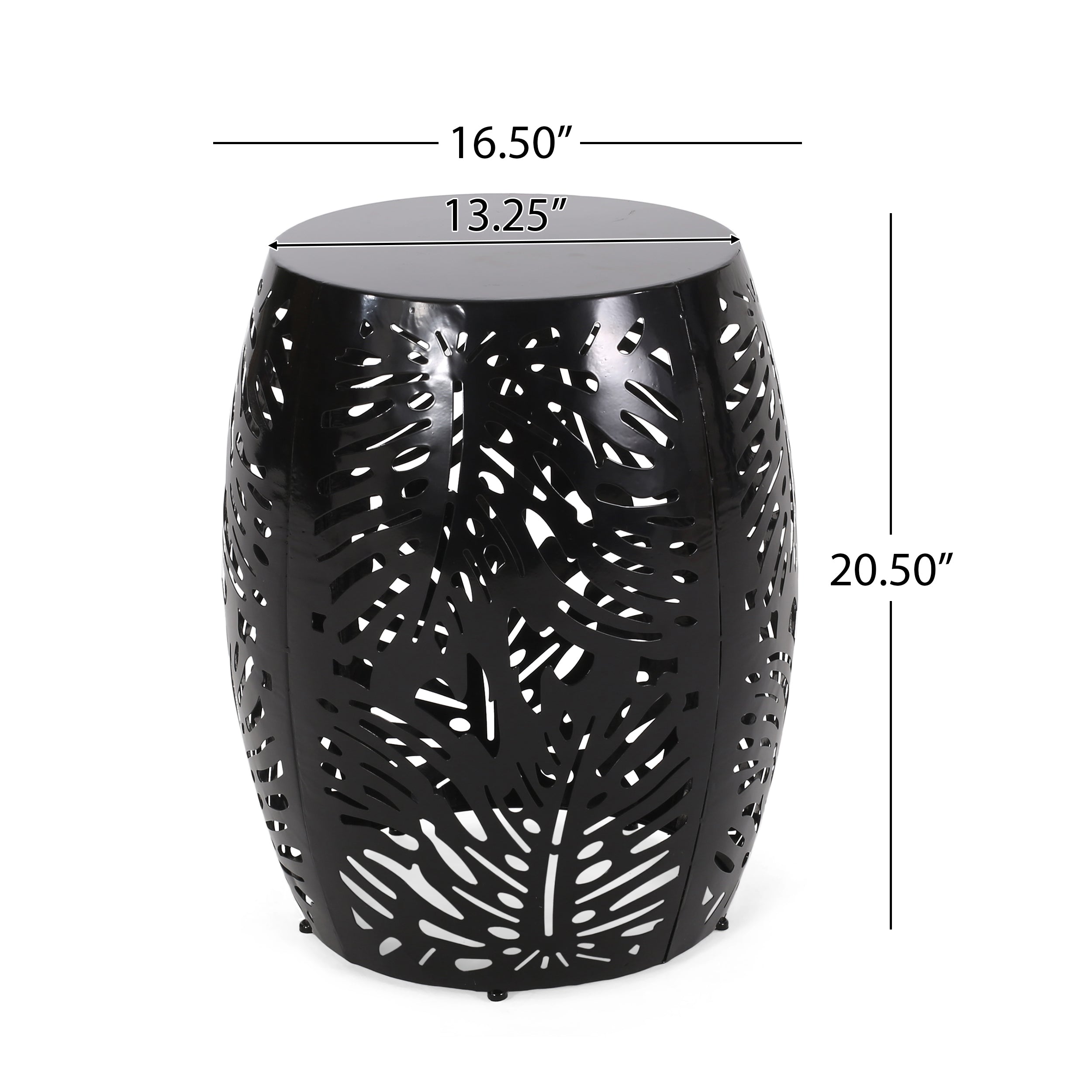 Rebirth Outdoor End Table with Tropical Palm Leaf Pattern and Iron Frame