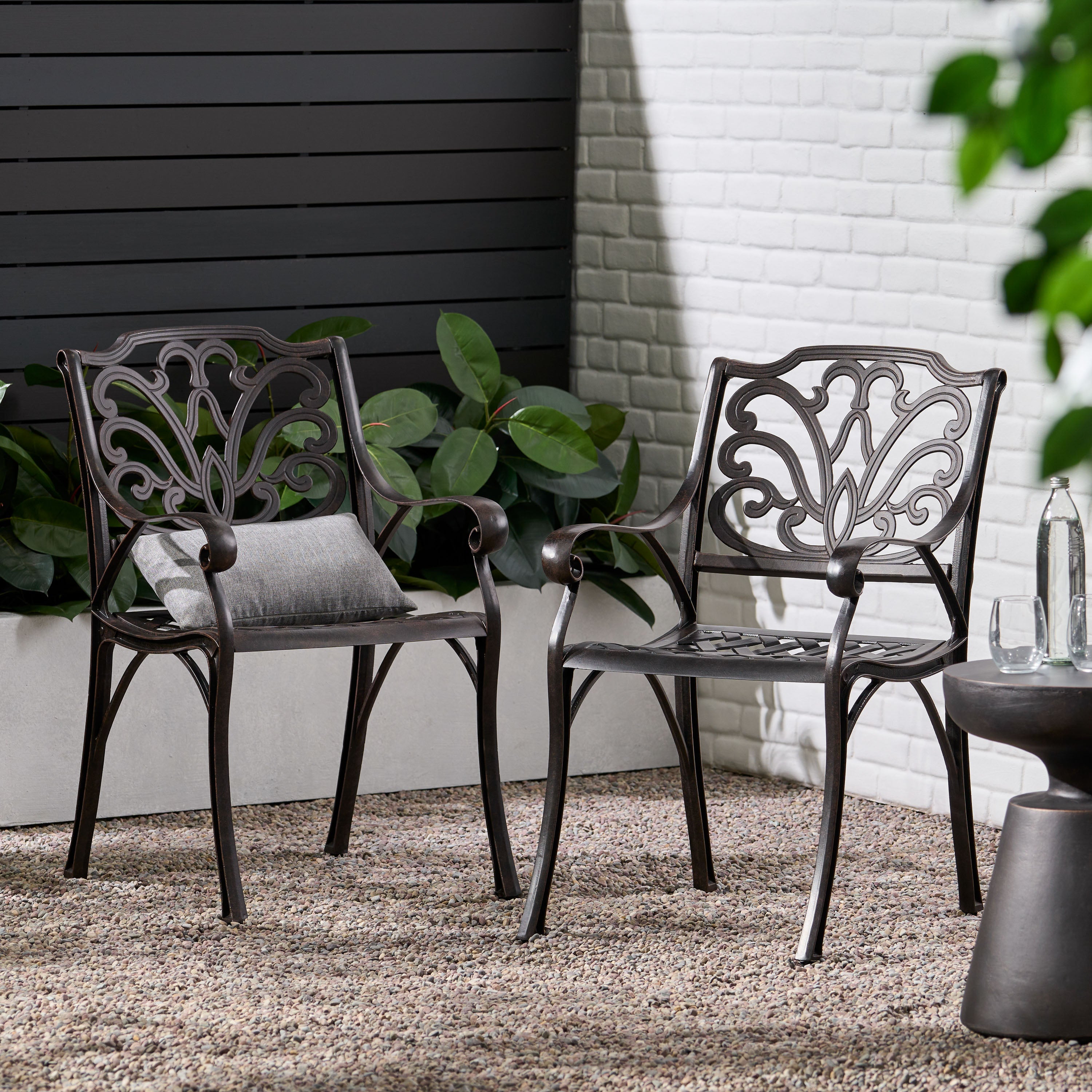 Montego Cast Aluminum Outdoor Dining Chairs in Bronze, Set of 2