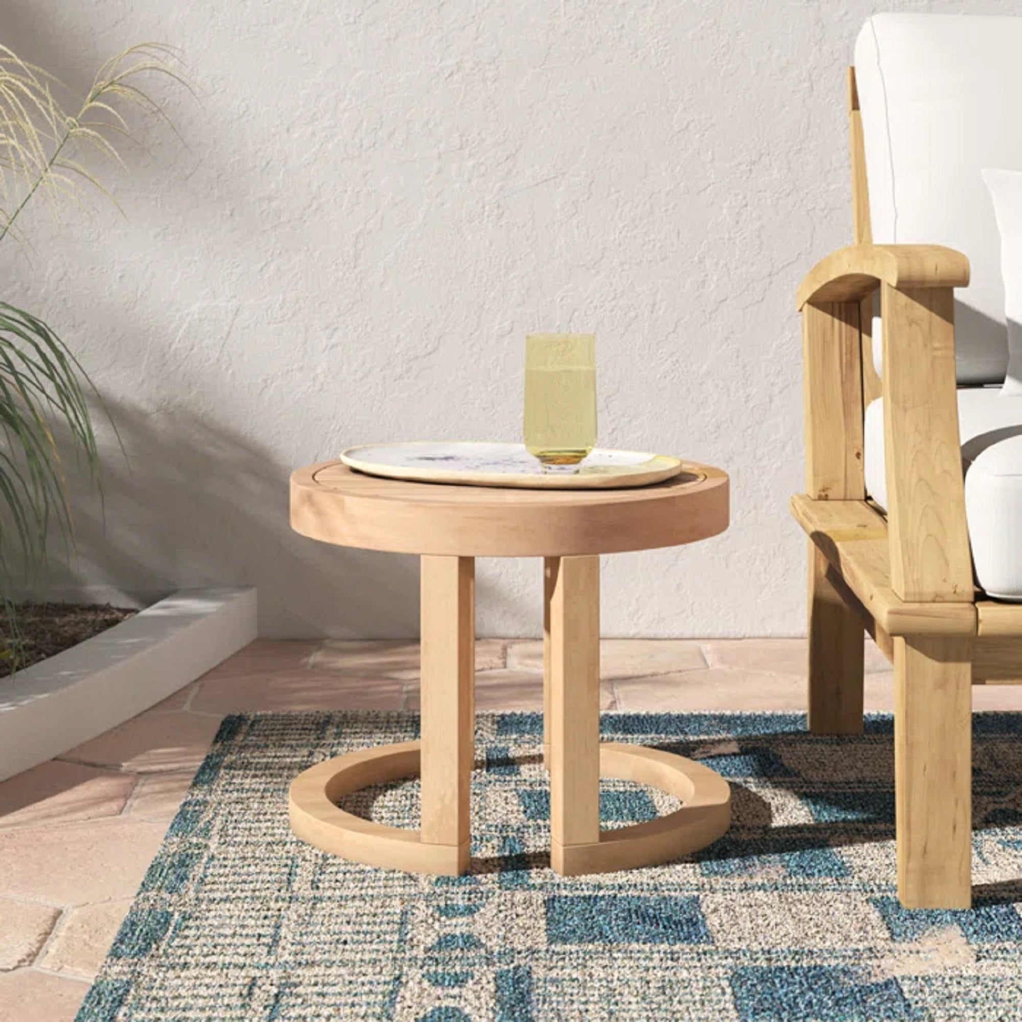 Outdoor Acacia Wood Side Table, 18" Solid Side Table