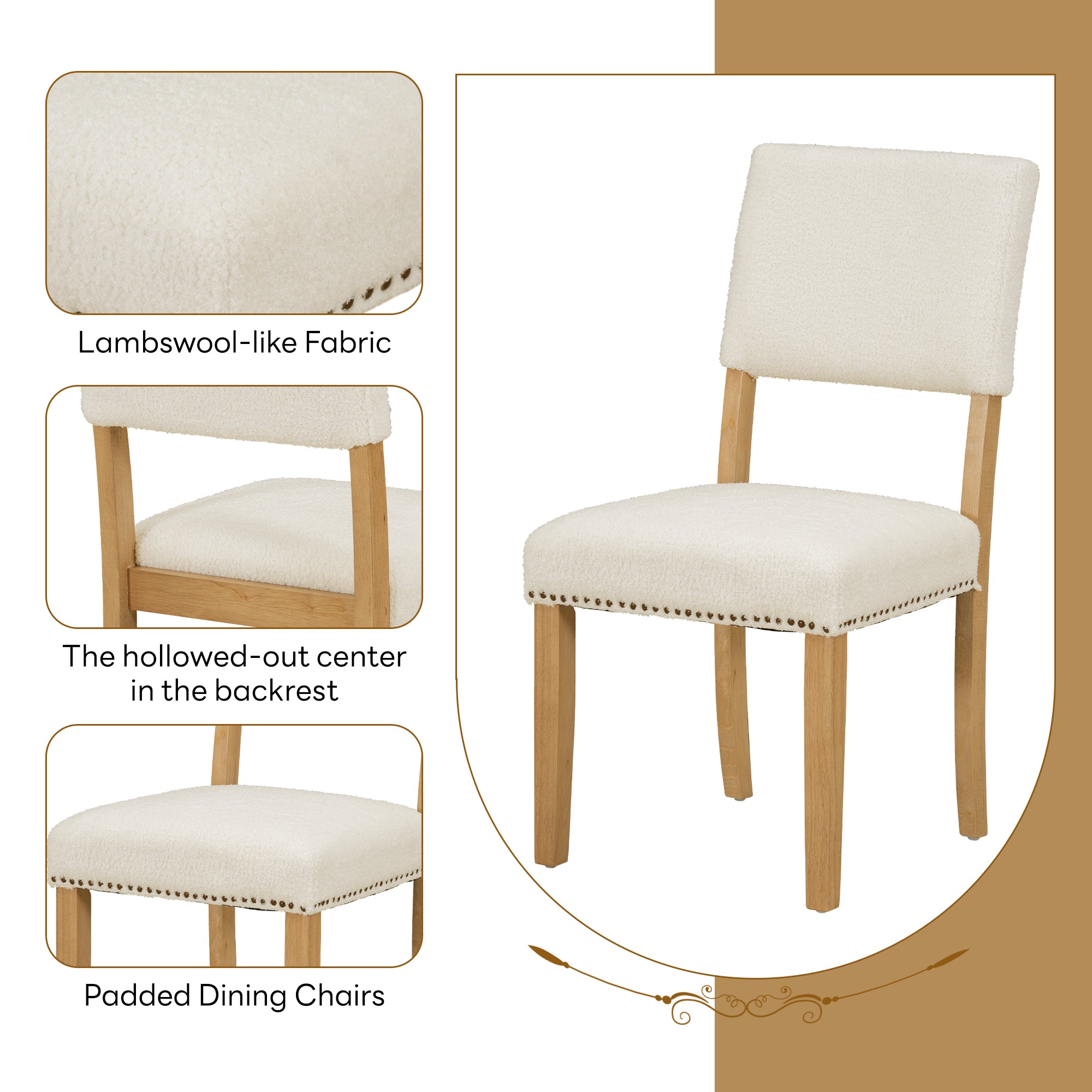 5-Piece Dining Set with Round Tabletop and 4 Upholstered Dining Chairs