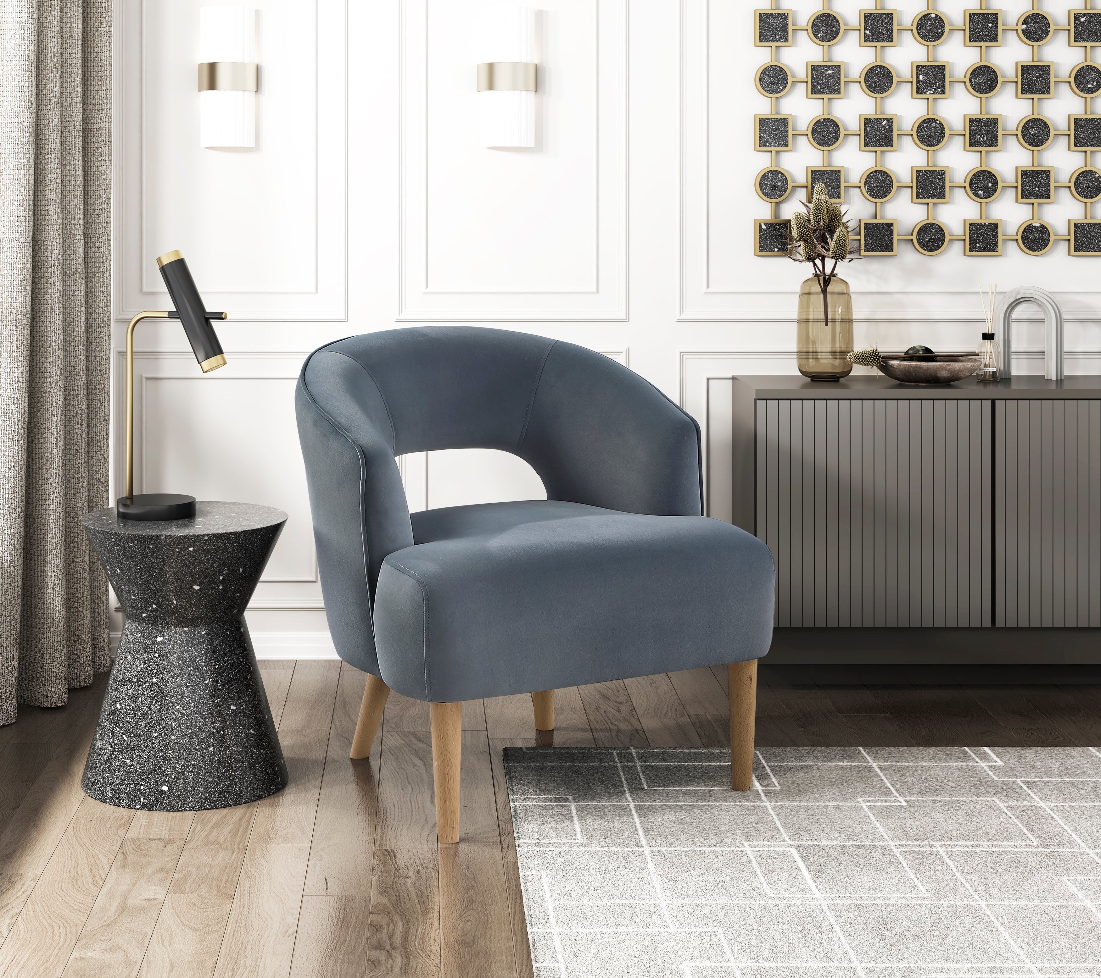 Modern Plush Velvet Open Back Barrel Accent Chair