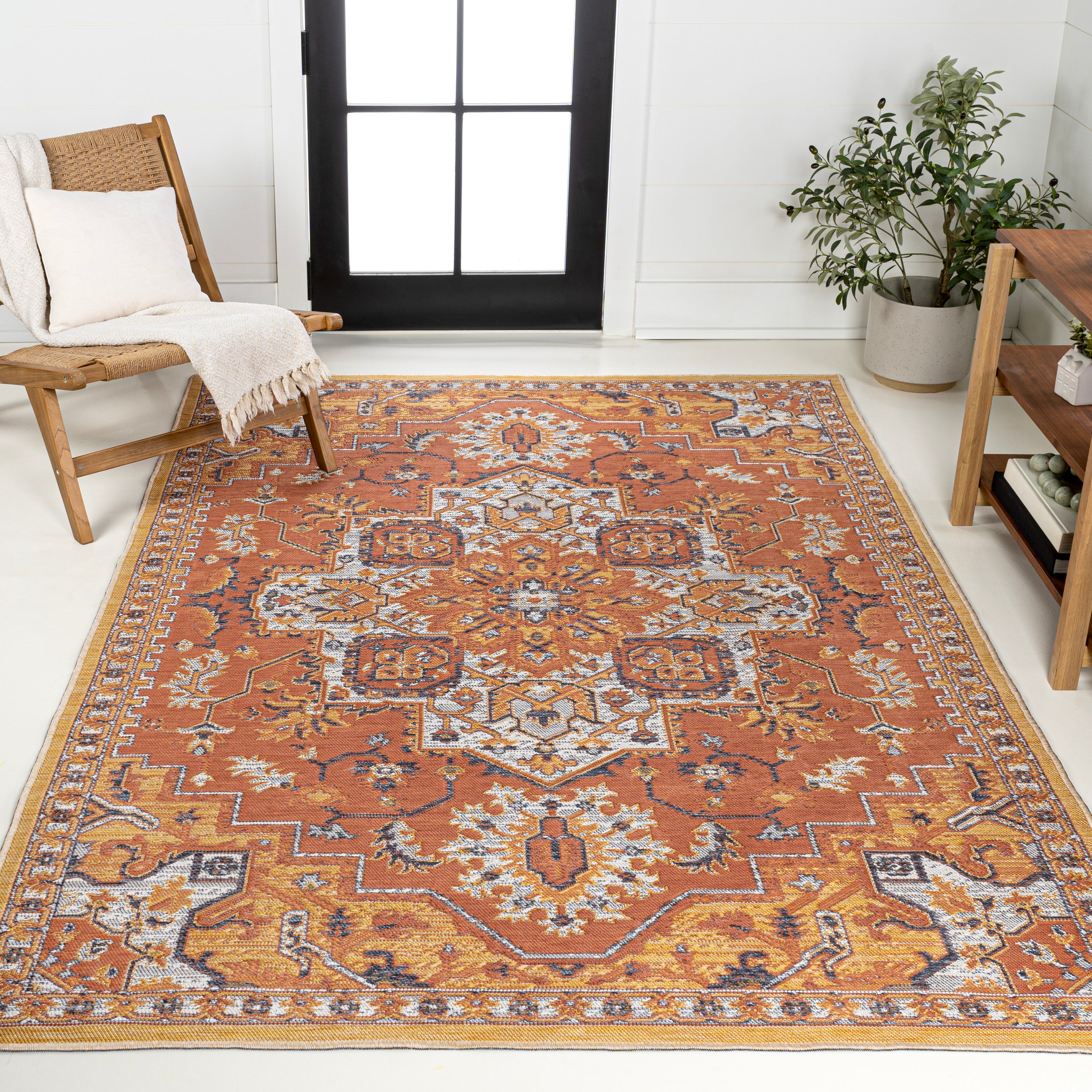 Bijan Traditional Vintage Medallion Reversible Machine-Washable Indoor/Outdoor Runner Rug